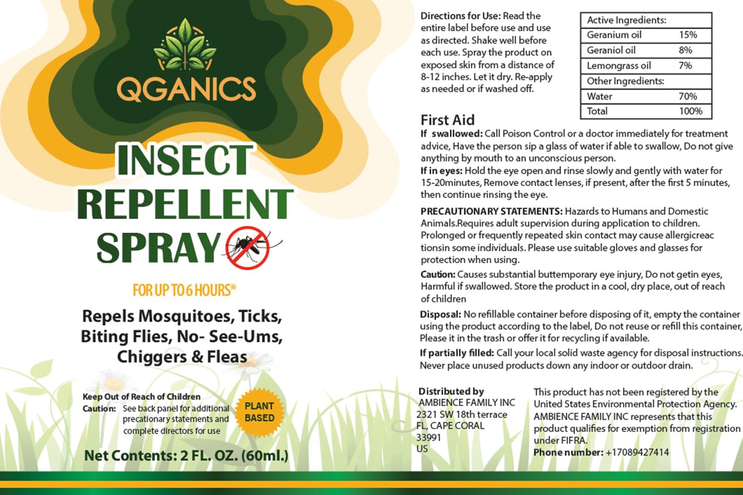 Mosquito Repellent Spray for Body 2 Pack, Bug Spray Travel Size Plant-Based, DEET-Free, Insect Repellent Spray for Skin 2 Fl Oz