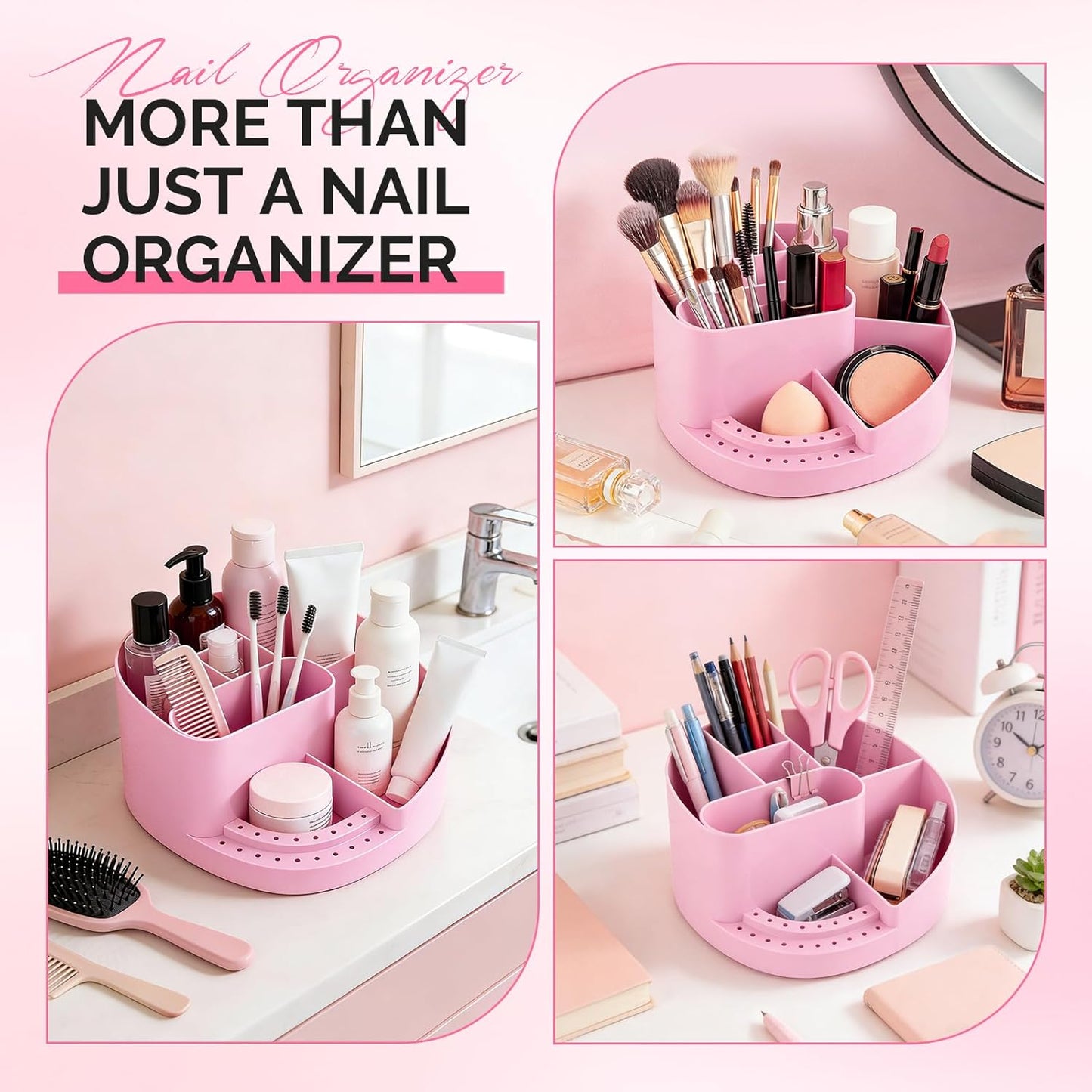 MelodySusie Nail Drill Holder - Large Capacity Nail Art Tools Storage Box | Sturdy Organizer for 3/32" Drill Bits, Pink