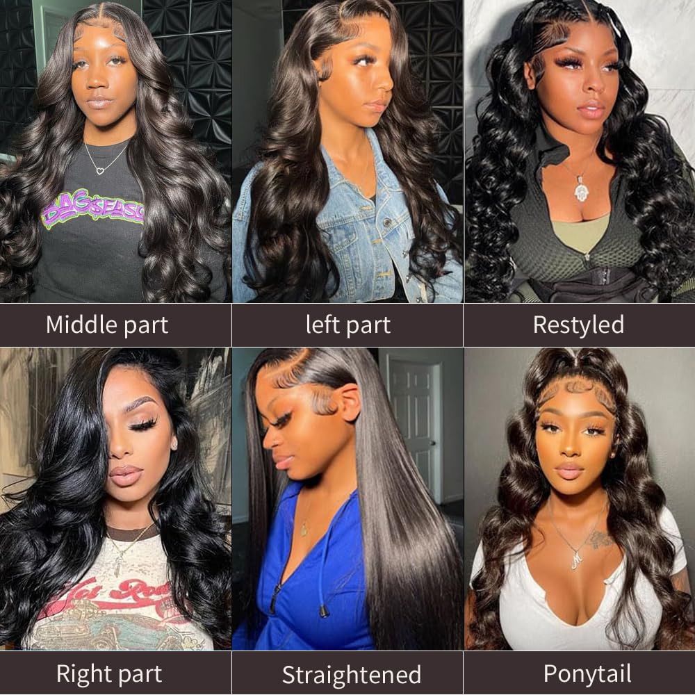 Juicqui 30 inch 13x6 Body Wave Lace Front Wigs Human Hair 200% Density Pre-Plucked Hairline HD Transparent Lace No Tangle No Shedding Suit for Daily Party Wedding Birthday Triple Lifespan 3X