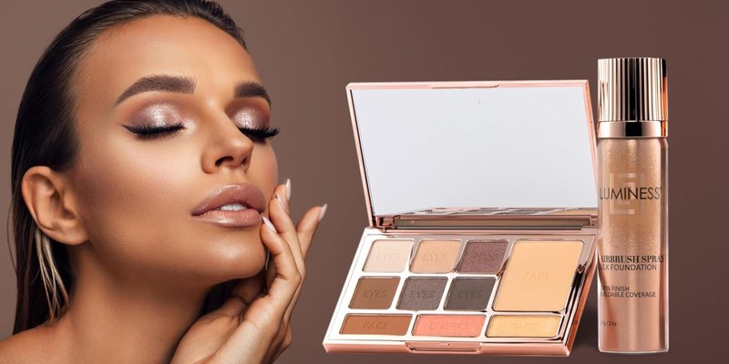 LUMINESS Face Time All-In-One Makeup Kit | Airbrush Foundation, Face Palette & Brush Set - Long-Wearing, Easy to Blend (02 - Fair)