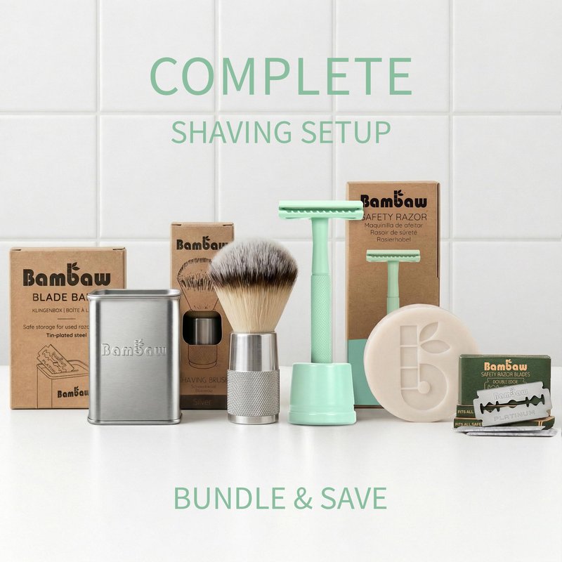 Bambaw Single Blade Razors for Women and Men with 5 Double Edge Safety Razor Blades, Stainless Double Edge Razor, Eco Friendly Razor, Reusable & Plastic Free - Mint Green