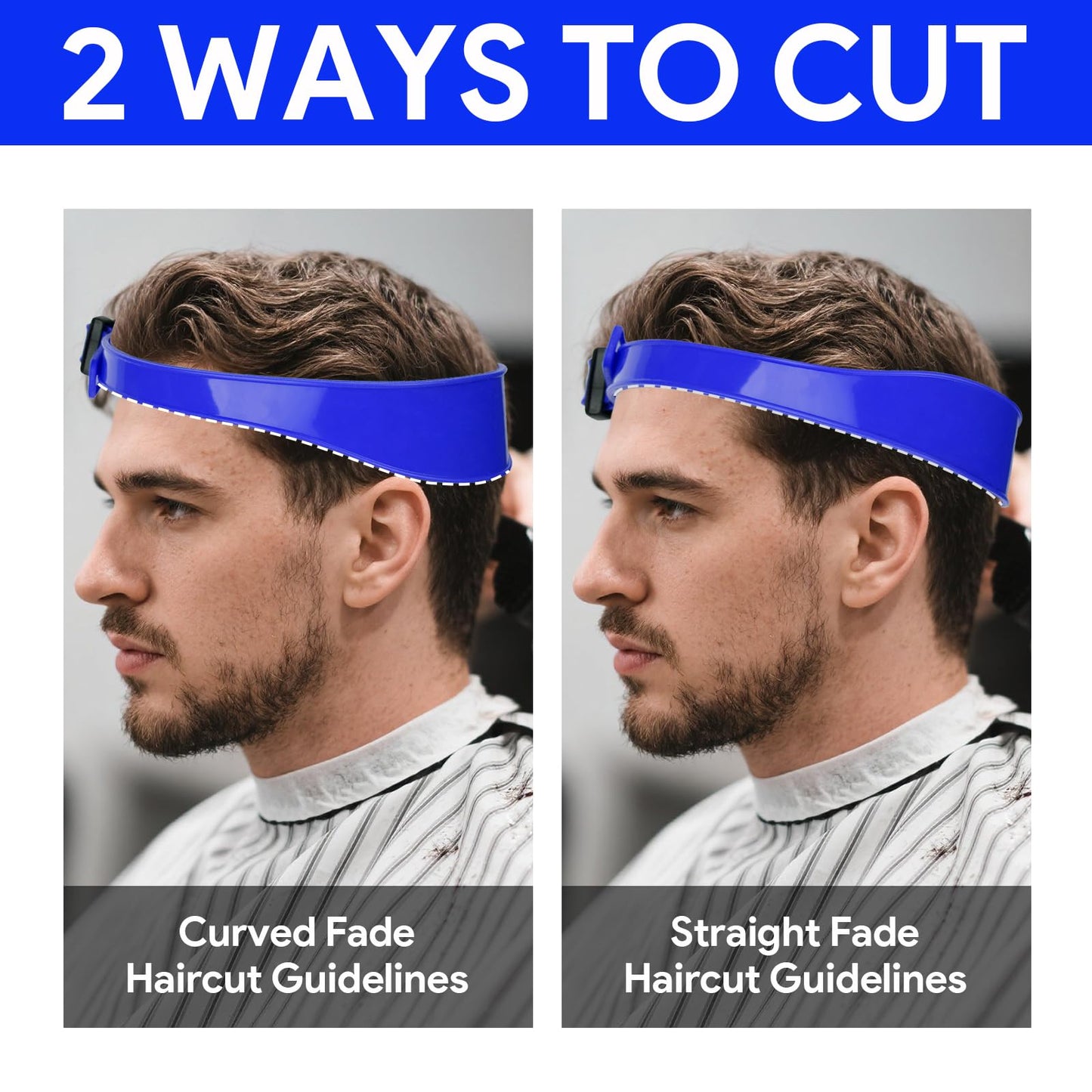 Qiuruoo Self Haircut Cape Kit for Men,Fade Guide for Men Haircut,Hair Cutting Kit Includes Hair Cutting Cape, Adjustable Hair Trimming Guide, Comb,for Adults and Kids, Salon and Home Use(Blue)