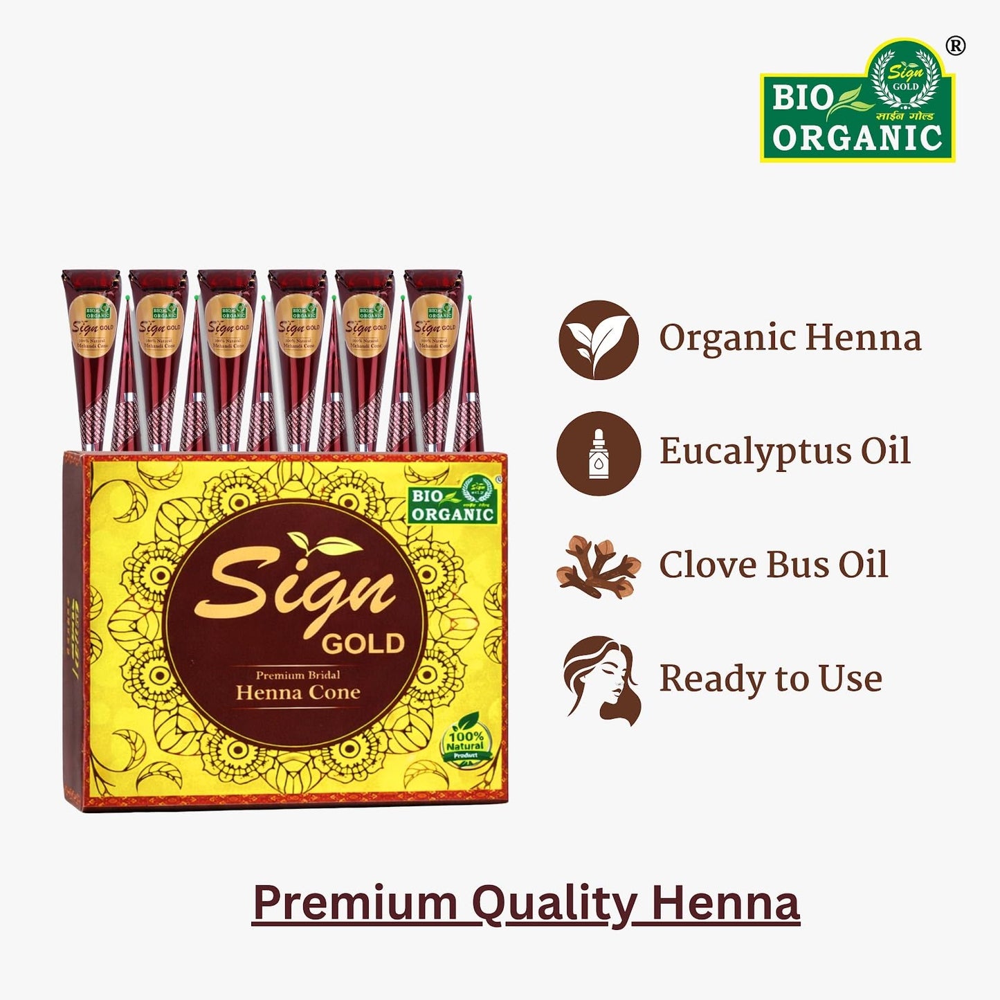 Sign GOLD 12 Pack 100% Natural Ready to Use Henna Paste Hair Color Hair Dye Cones Reddish Brown Color