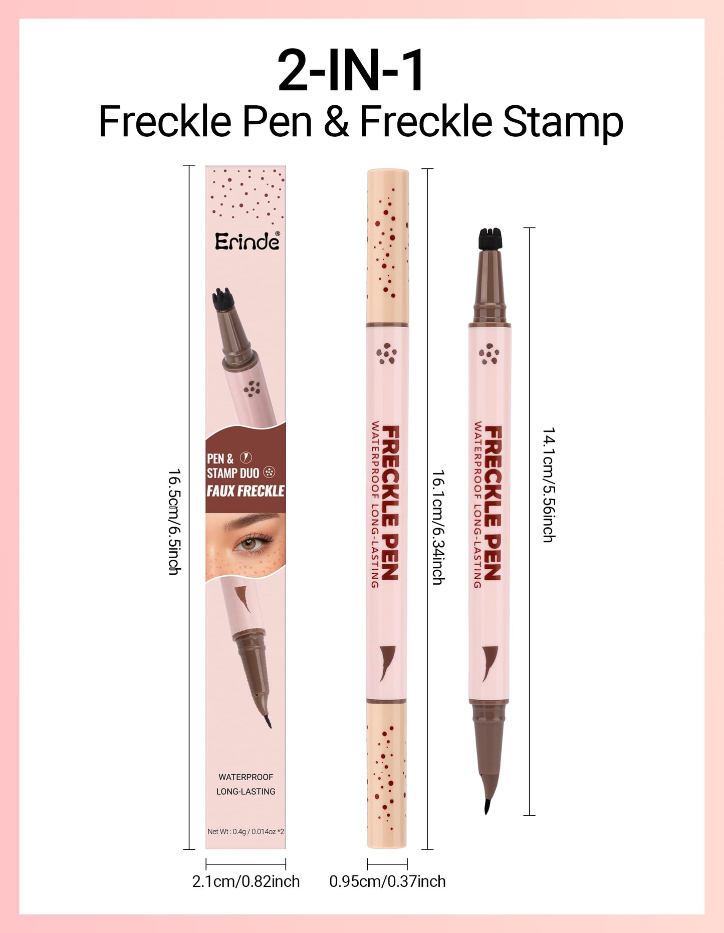 Erinde 2-In-1 Dual-Ended Freckle Pen & Freckle Stamp, 2PCS Waterproof Freckles Makeup with Precise Curved Tip for Natural Lifelike Faux Freckles, Long-Lasting Smudge-Proof Fake Freck Pen, 02&03