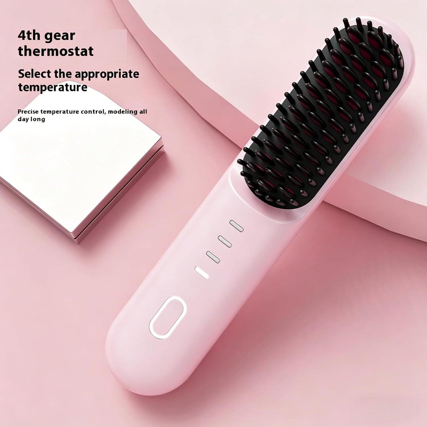 Cordless Straightening Brush for Short Hair - Ionic & Ceramic Care, Fast 30s Heat, 4 Temp Settings | USB-C Rechargeable, Pink