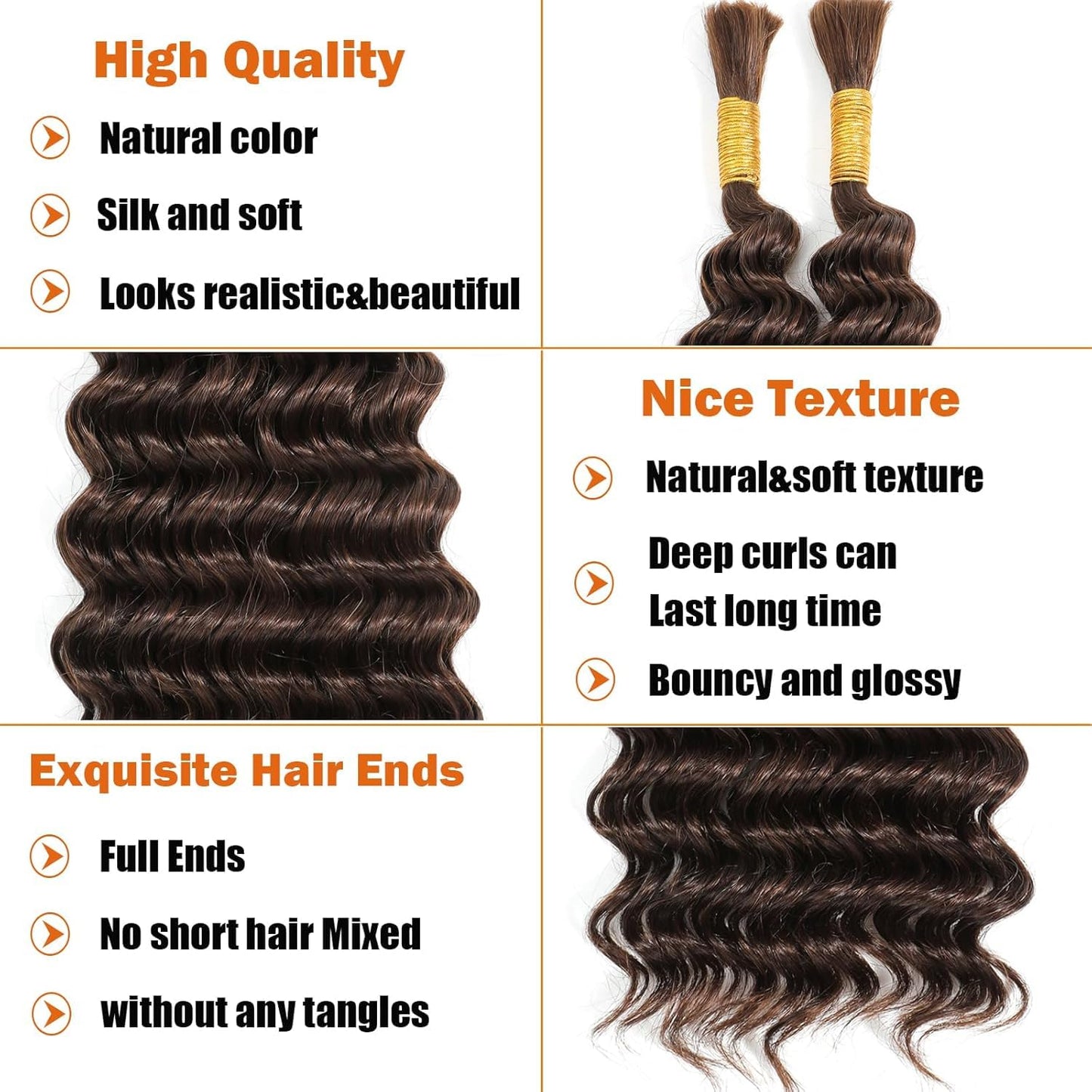 32 32 32 Inch #4 Human Braidng Hair For Boho Braids Chocolate Brown Crochet Human Hair Braiding Deep Wave Braids 3 Bundles/Pack Chocolate Brown Color 150g