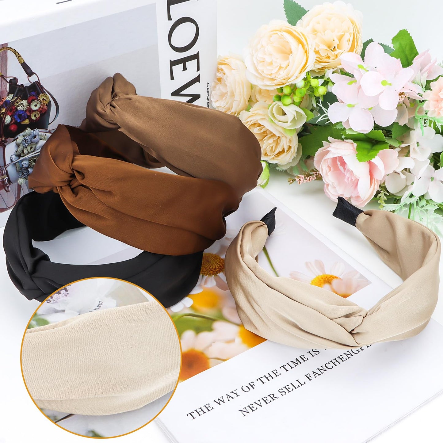 Ondder 4 Pack Knotted & Fancy Headbands for Women's Hair - Top Knot, Wide Twist, Non Slip & Cute for Girls