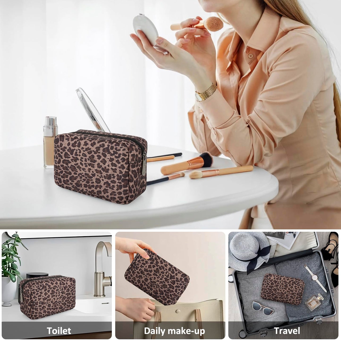 E-Tree Leopard Print Makeup Bag for Women Cosmetic Pouch Toiletry Case