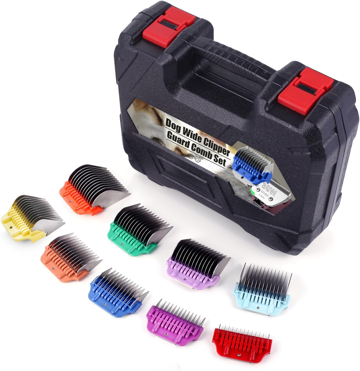 Wide Clipper Blade Set - 12-Piece Stainless Steel Dog Grooming Combs | Snap-On/Off Design for A5 Series 10W/15W/30W