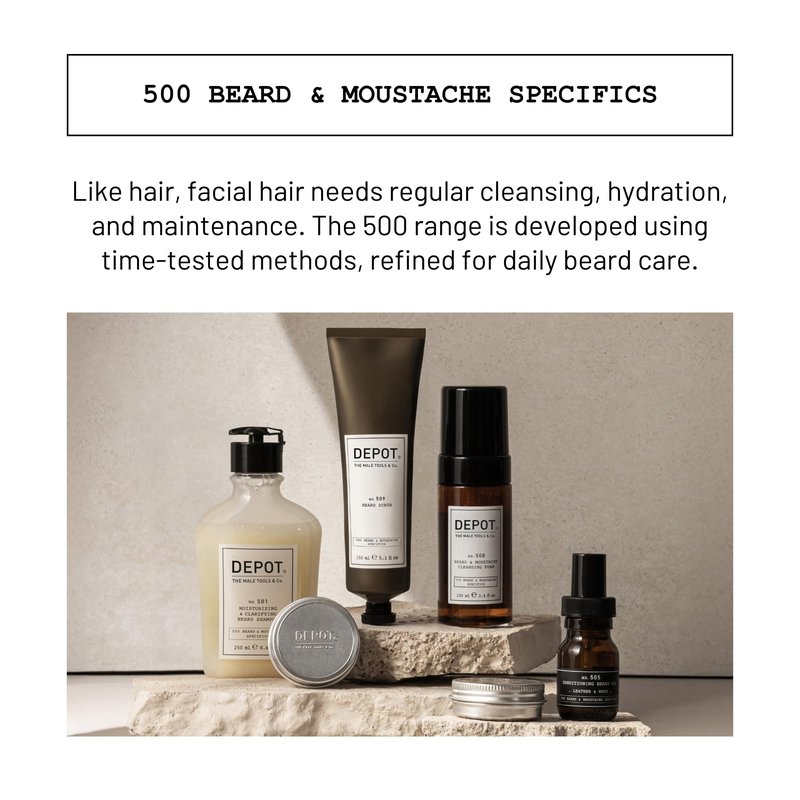 DEPOT No. 508 Cleansing Beard & Moustache Foam 100ml – Gentle Beard Wash with Macadamia Oil, Aloe Vera & Lemon Essential Oil for Hydrated, Soft, Refreshing Facial Hair