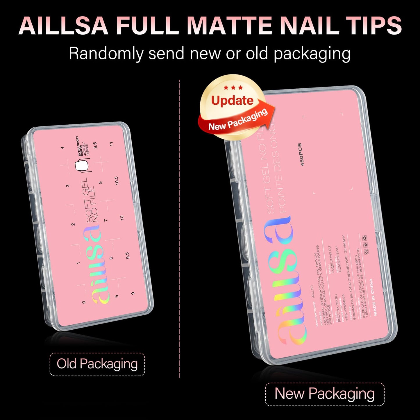 AILLSA Extra Short Coffin Nail Tips Full Cover Acrylic Gel Clear Nail Tips