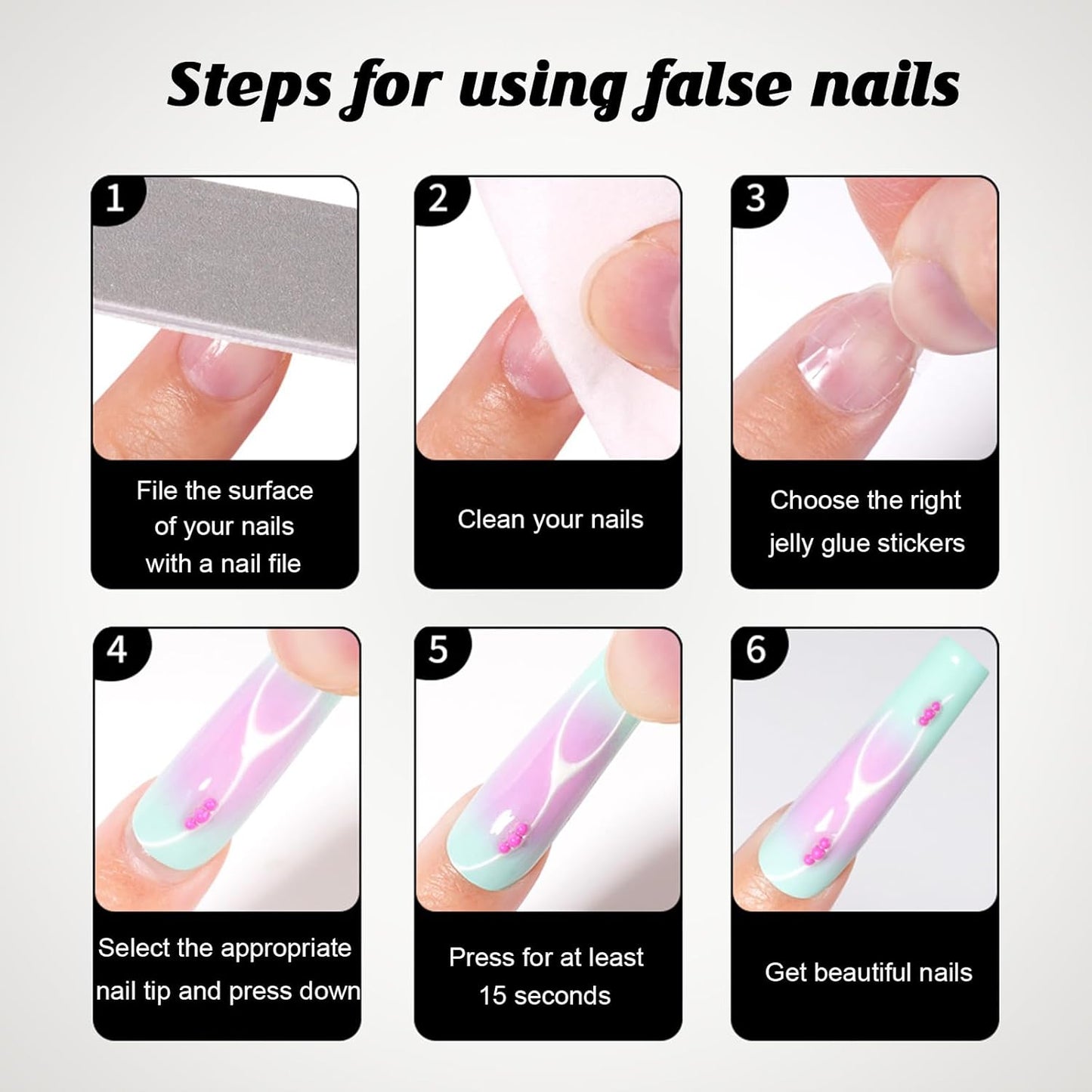 Press On Nails - Pink Blue Gradient Long Coffin Glossy Acrylic | 24 Pcs Reusable Full Cover for Summer Beach Wear