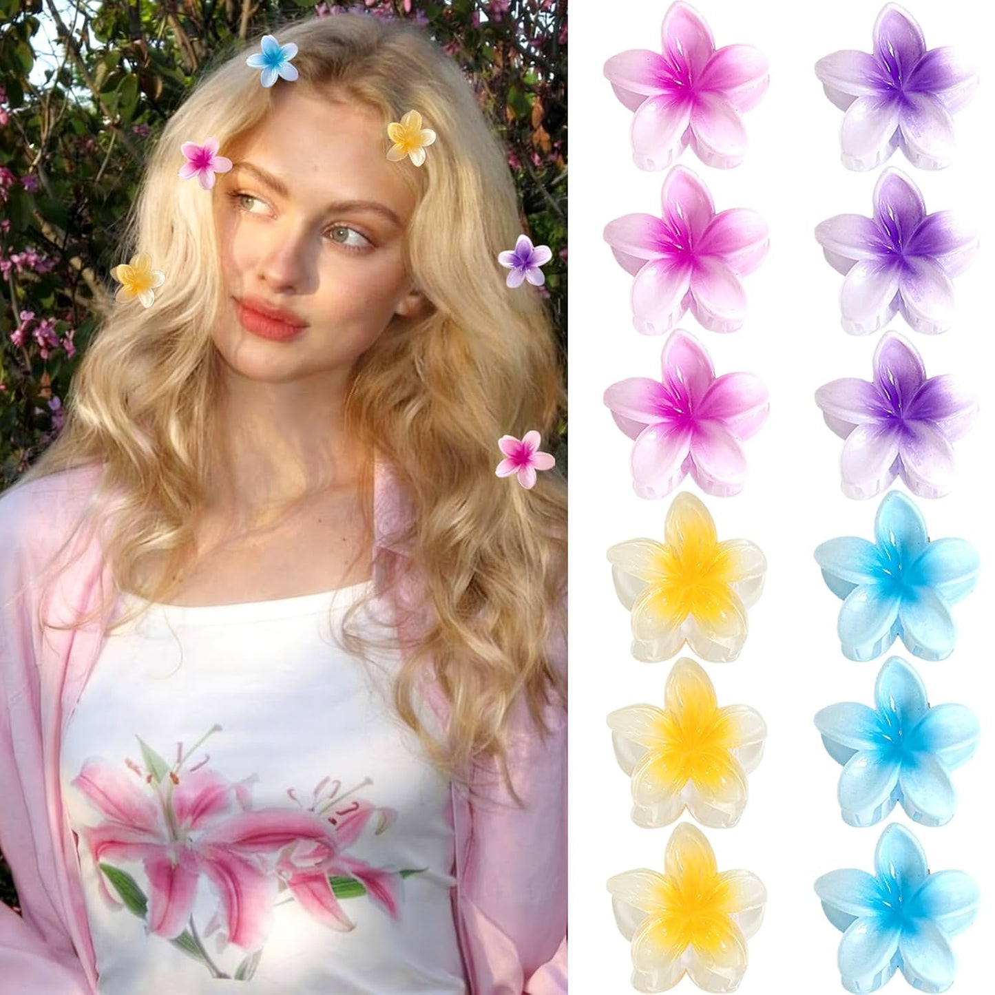 Flower Hair Claw Clips - 4PCS Strong Hold Nonslip Large Clips for Thick Hair | Cute Hawaiian Hair Accessories for Women & Girls