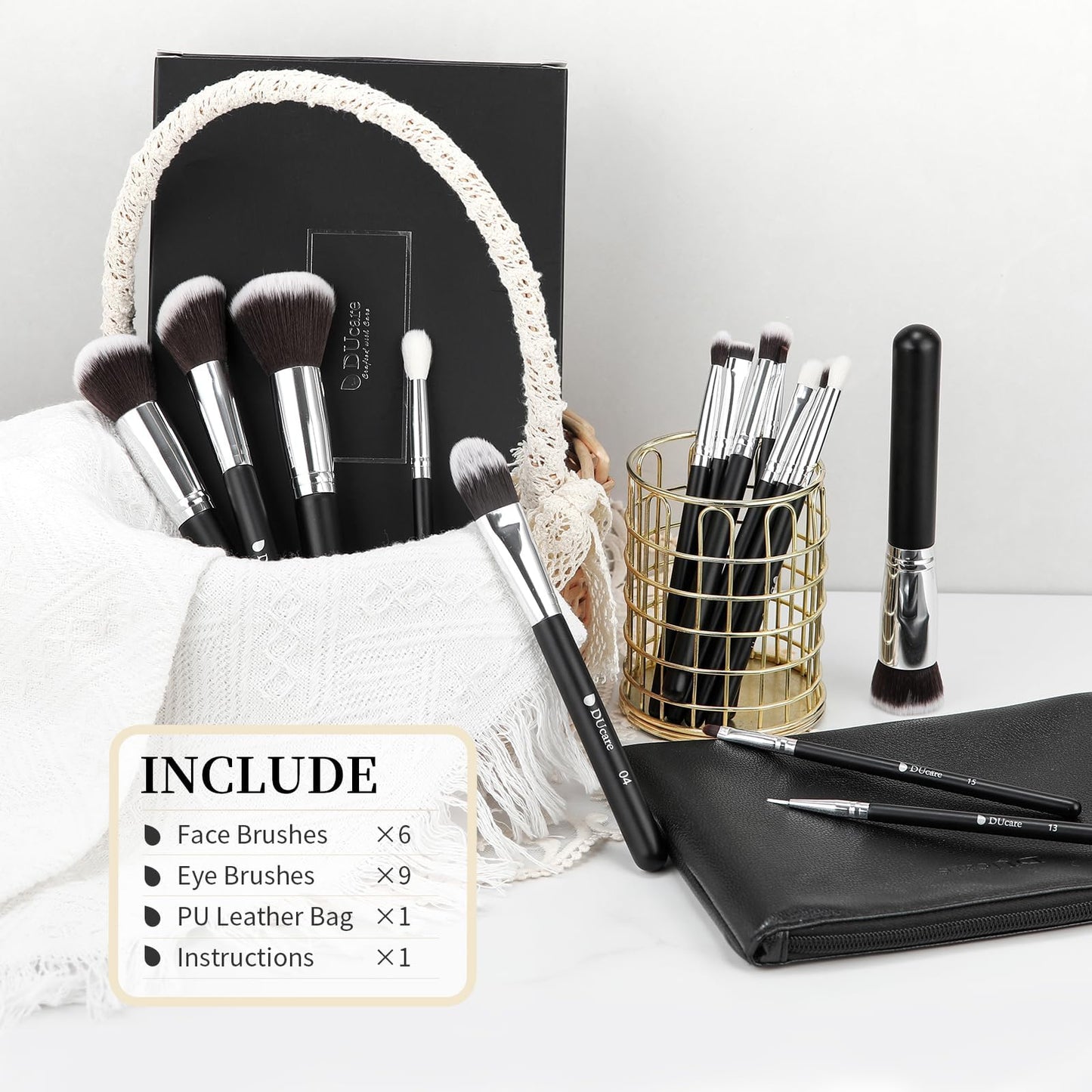 DUcare Makeup Brushes with Travel Bag 15Pcs Makeup Brush Set
