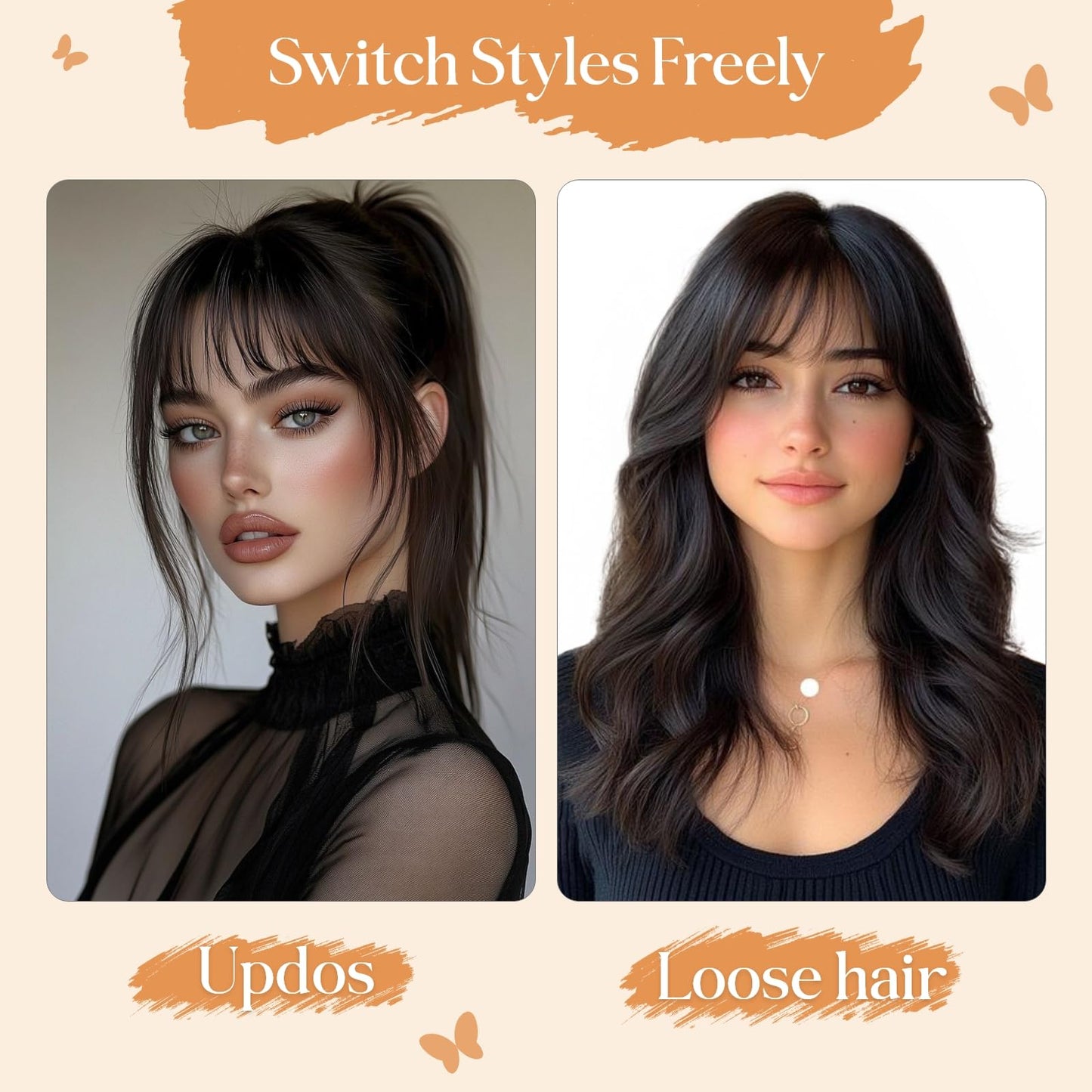 TESSHAIR Clip in Bangs, 100% Real Human Hair, Human Hair Clip in Bangs, Middle Part HairPieces, No Tangle & Smooth, 11g #4P27 Medium Brown Mixed Dark Blonde