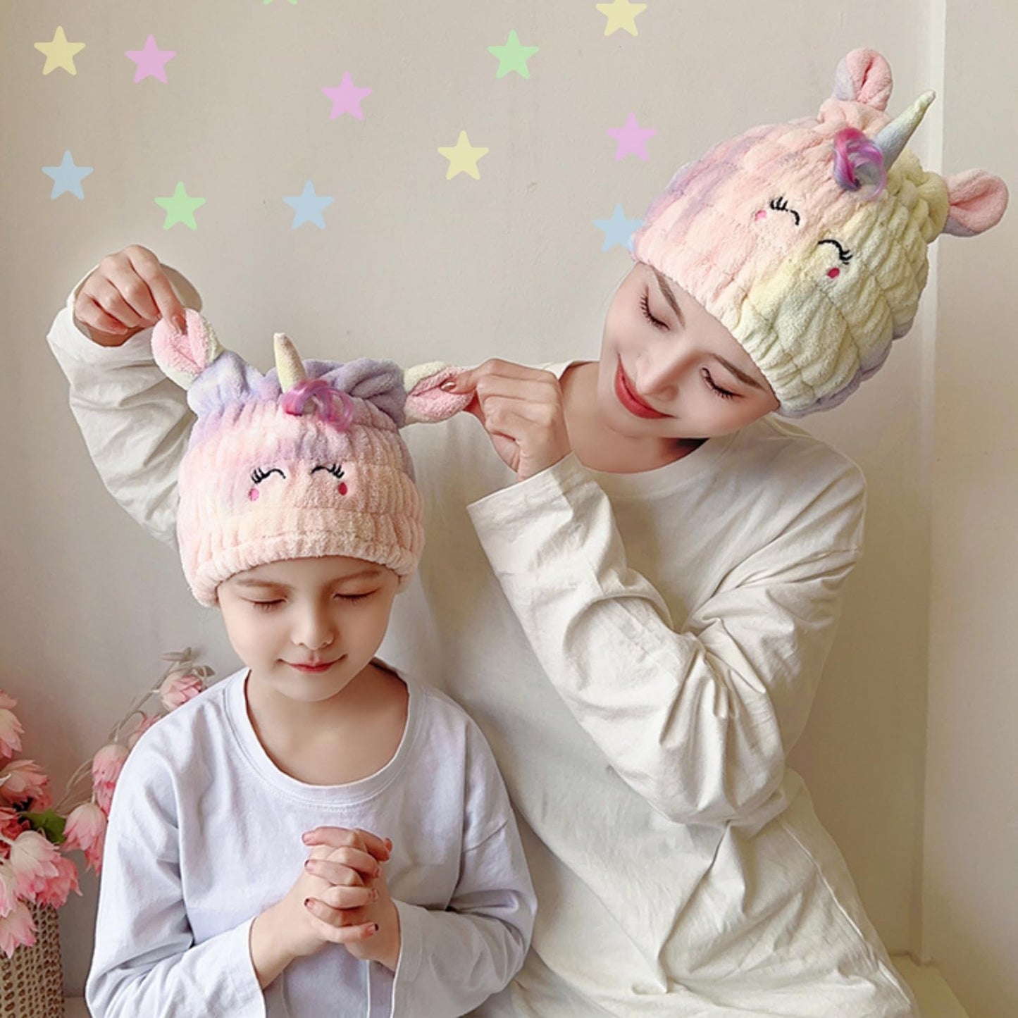 LCBD Microfiber Hair Towel Wrap for Kids, Unicorn Dry Hair Cap Suck Water, Absorbent Quick Girls Boys Hair Drying Towel, Lightweight Bouncy Hat Headscarf for Wet Hair