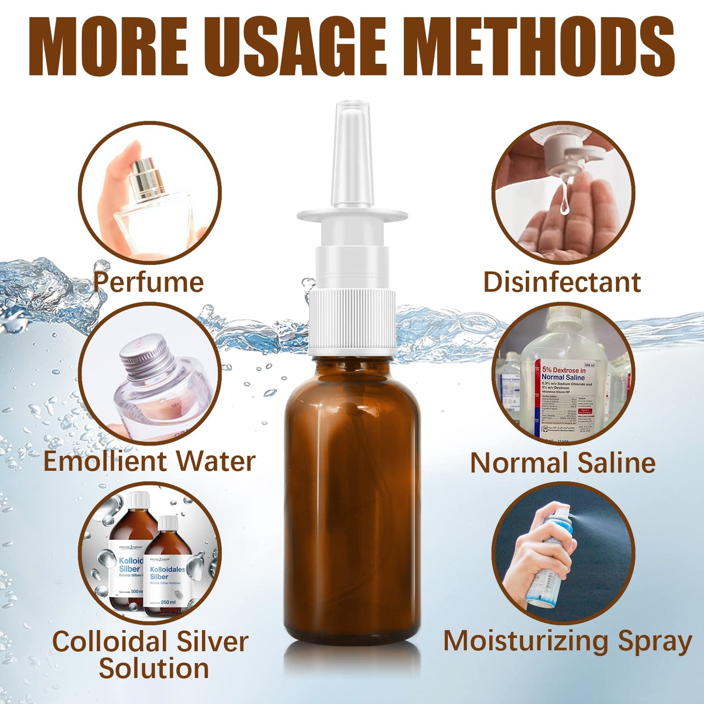 Cupohus Nasal Spray Bottle, 3 Pcs 30ML/1oz Amber Glass Refillable Fine Mist Sprayers Atomizers, Travel Sized, Empty Nasal Sprayer with Funnels and Labels