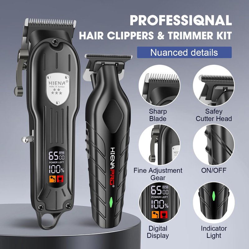 HIENA PRO Professional Hair Clippers for Men Rechargeable Barber Clippers & Trimmers Set, Cordless Hair Clippers Kit with LCD Display, Gifts for Men