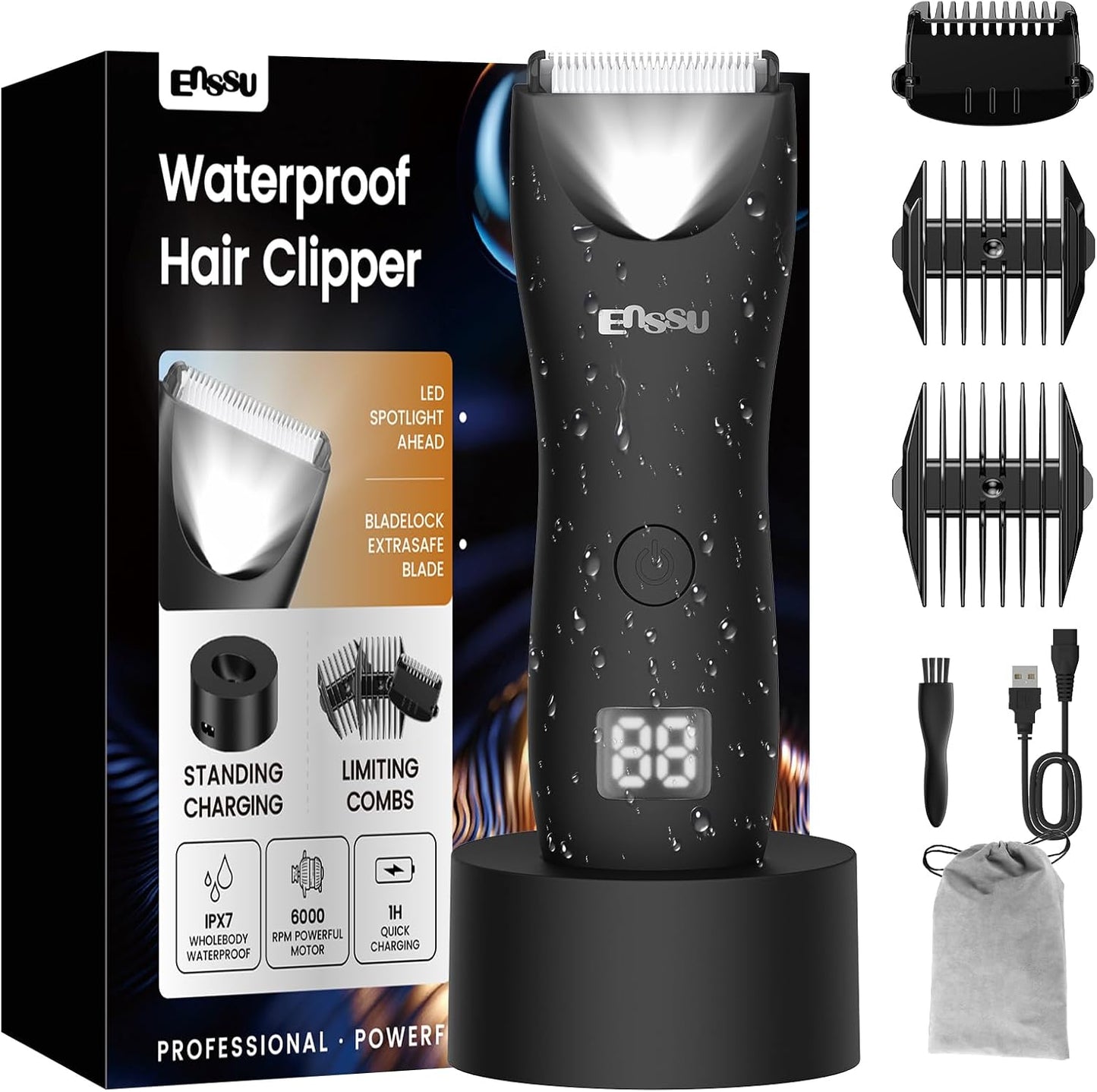 Beard Trimmer for Men - Rechargeable Electric Vacuum Trimmer with 2 Combs & 1-20mm Adjustable Length | Waterproof Cordless Mustache Trimmer