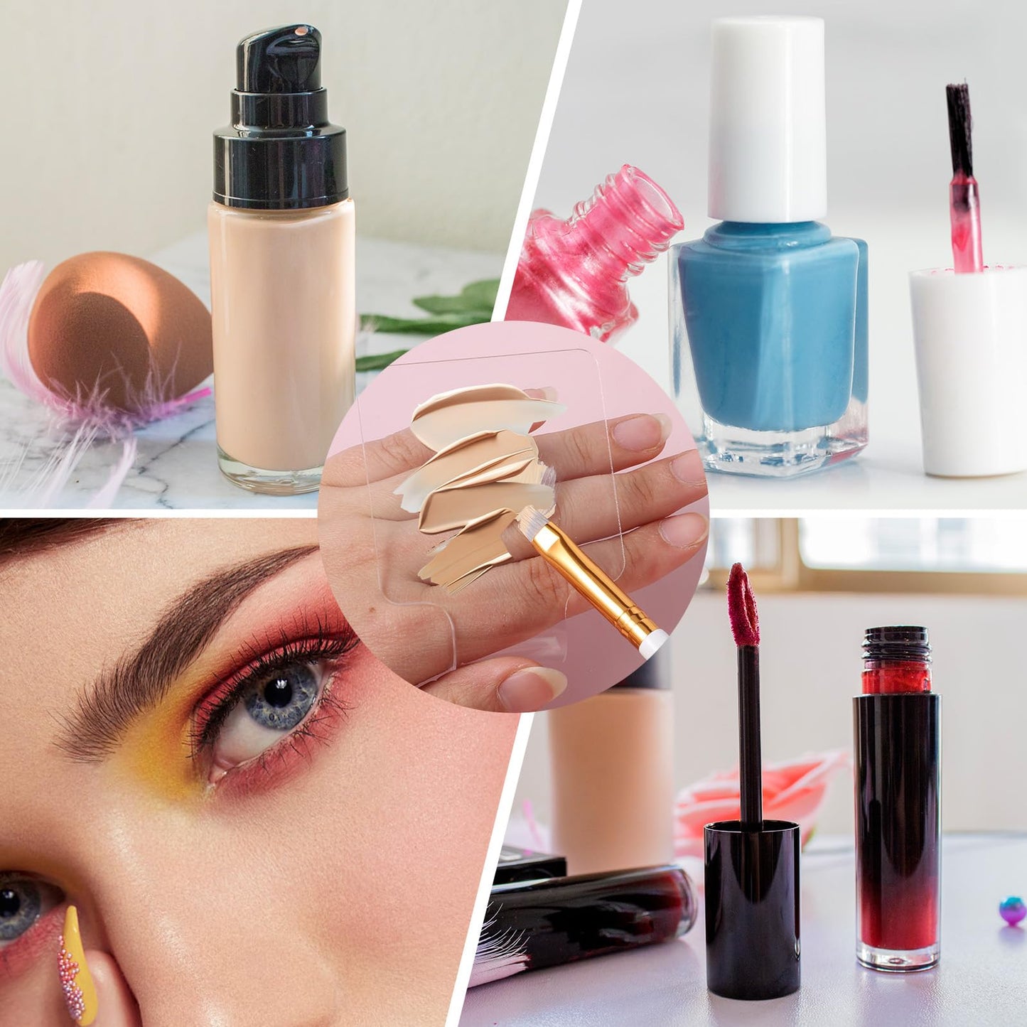 2 Pcs Handheld Acrylic Makeup Palette, Foundation Mixing Palette Nail Art Manicure Tray Clear Cosmetic Mixing Tray Apply for Foundation Eye Shadow Lipsticks Blending (Round, Rectangle)