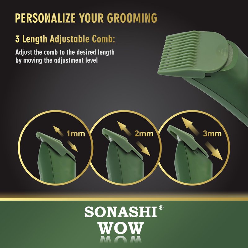 SONASHI WOW Electric Body Hair Trimmer - Groin Trimmer for Men - Bikini Trimmer Women - Wet/Dry Shaver Groomer, Rechargeable, Waterproof, Painless Hair Removal (Green)