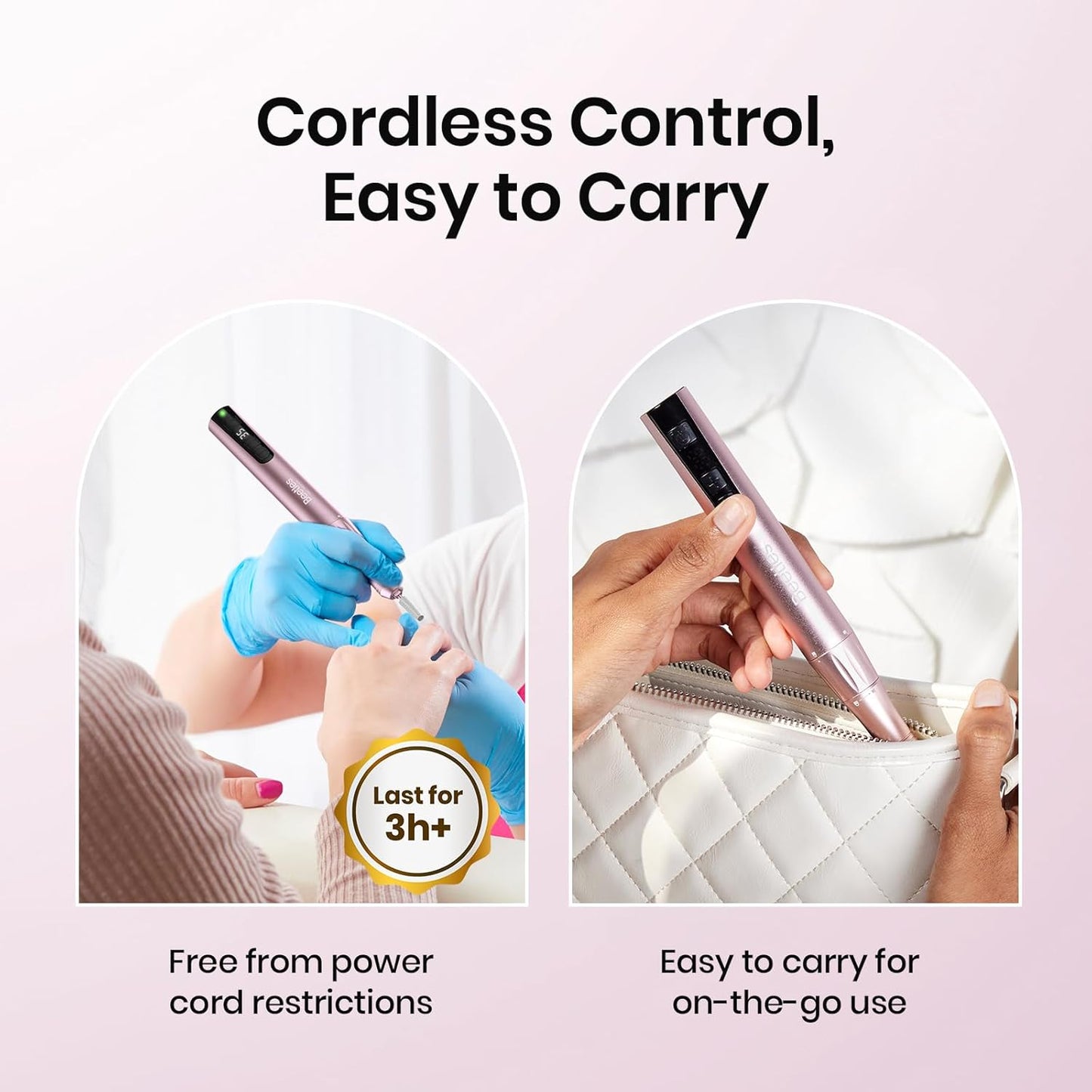 Beetles Electric Nail Drill - Cordless 35 Speed Portable Polishing Set | Rose Gold, Long Battery Life for Home & Salon Use