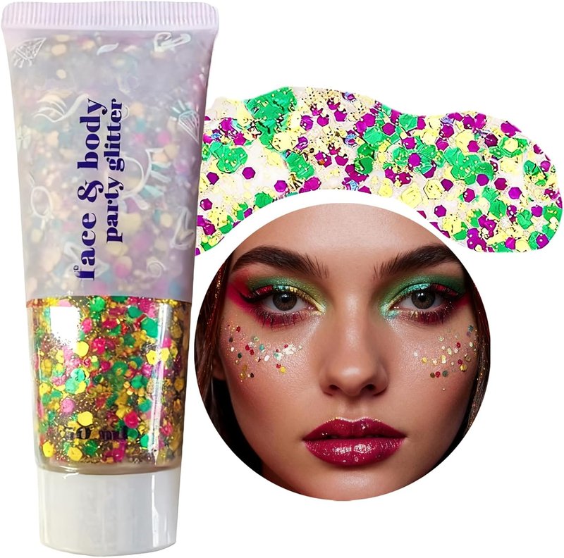 Mardi Gras Glitter Stick - Long-Lasting Face & Body Makeup | Green, Purple, Gold Sparkling Chunky Glitter for Festivals