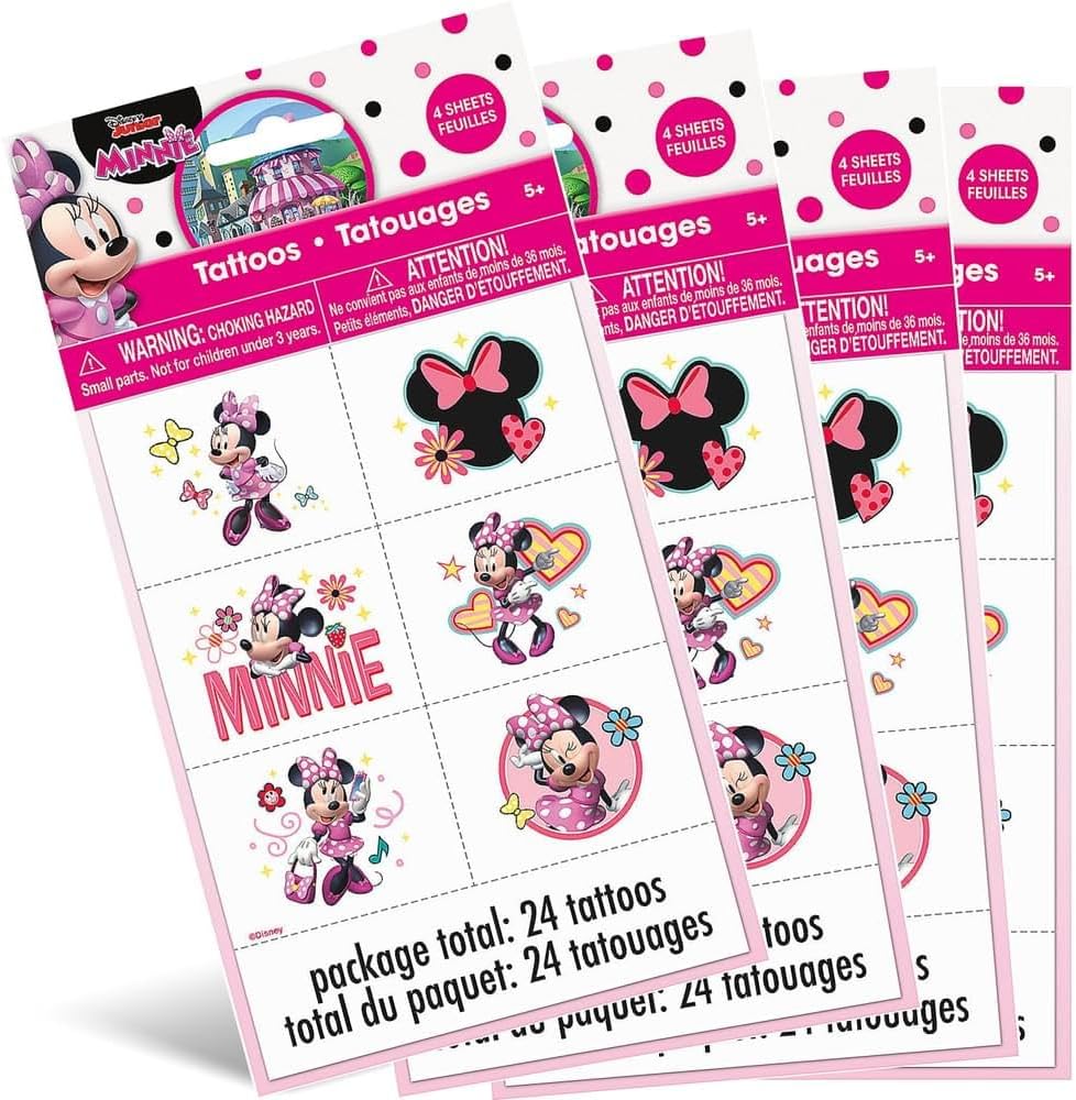 Minnie Mouse Temporary Tattoos - Assorted Designs for Kids' Parties | 24 Pcs