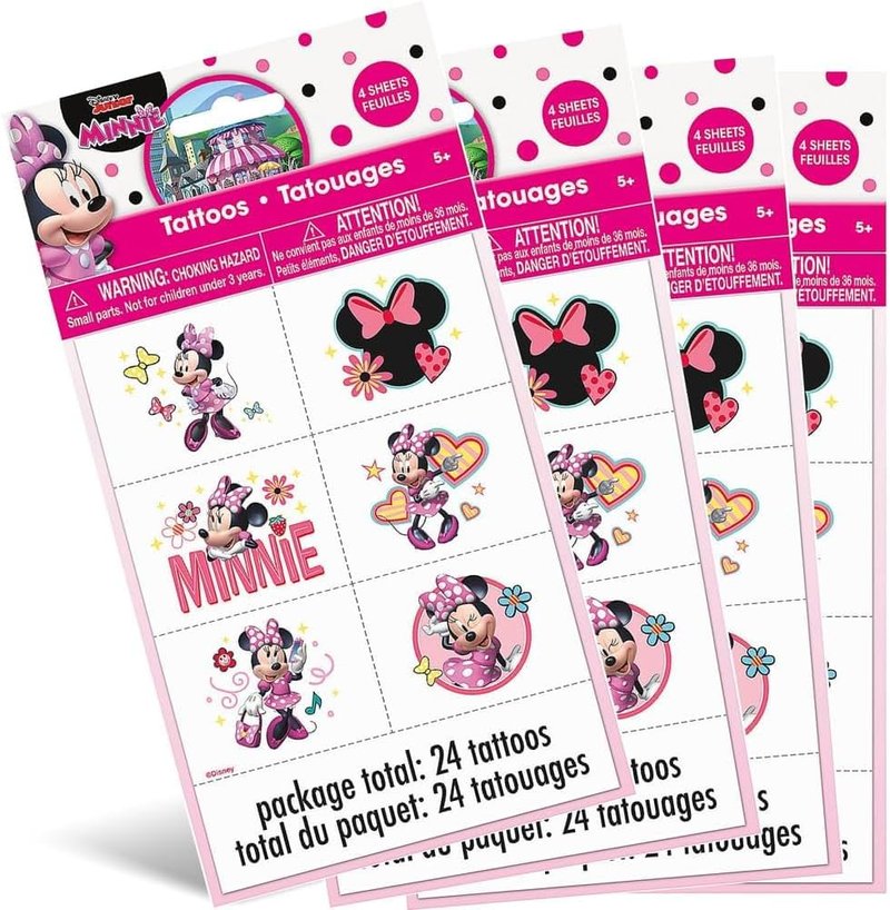 Minnie Mouse Temporary Tattoos - Assorted Designs for Kids' Parties | 24 Pcs