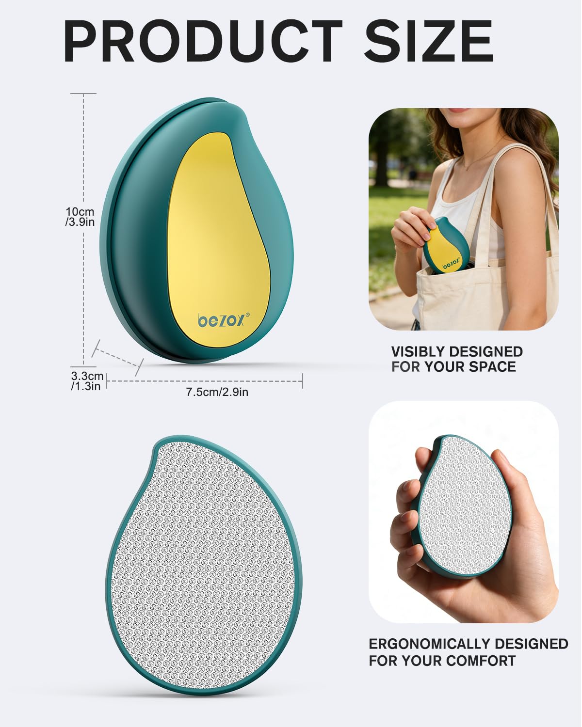 BEZOX Glass Foot Scrubber – Professional Foot File Callus Remover for Dead Skin & Cracked Heels – Premium Pumice Stone Pedicure Tools for Feet with Anti-Slip Handle and Protective Cover - Green
