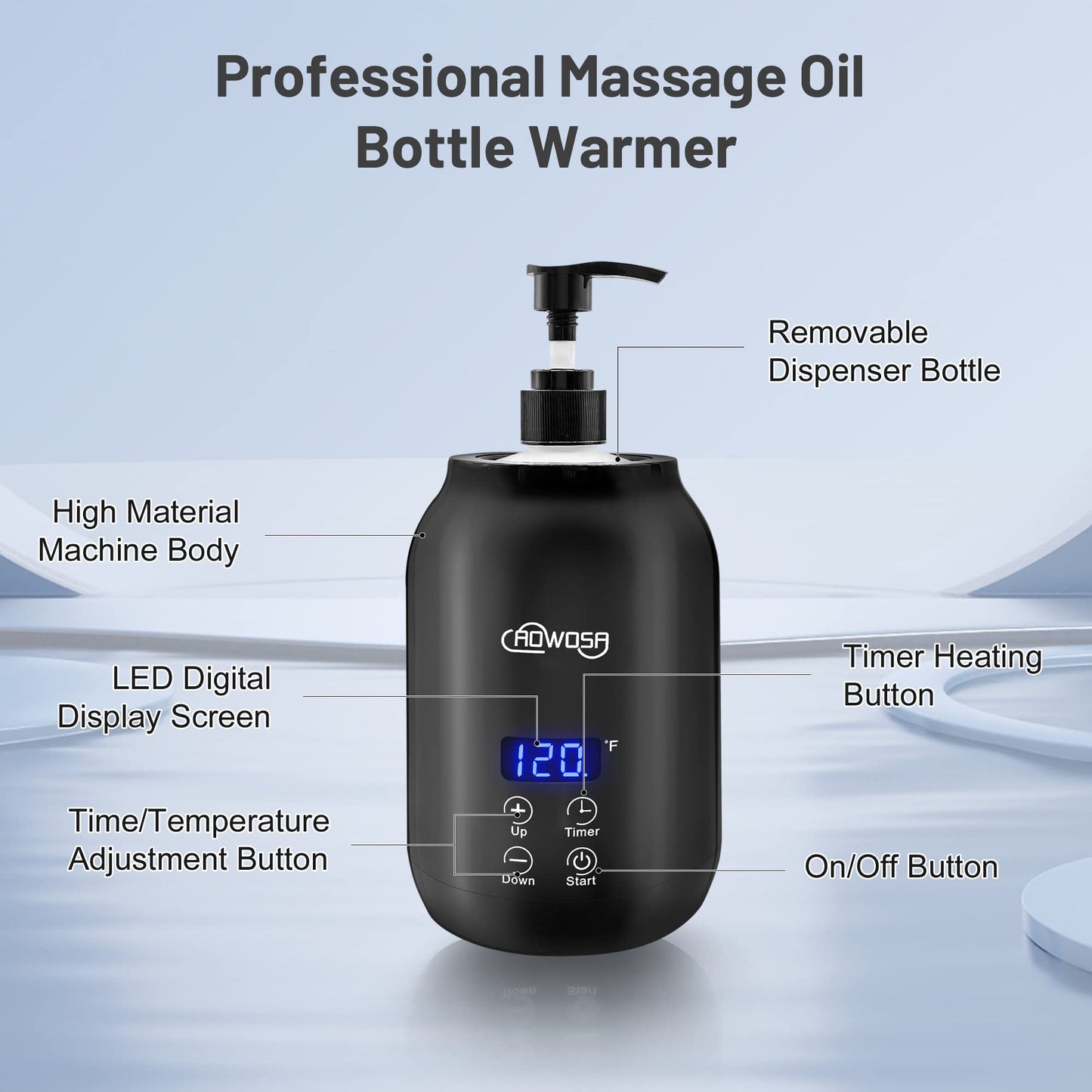 Massage Oil Warmer Bottle Professional Electric Lotion Digital Heater for SPA, Automatic Lotion Cream Oil Warmer Heated for Salon, Barber Shops, Home, with Two Bottle Dispenser (Black)