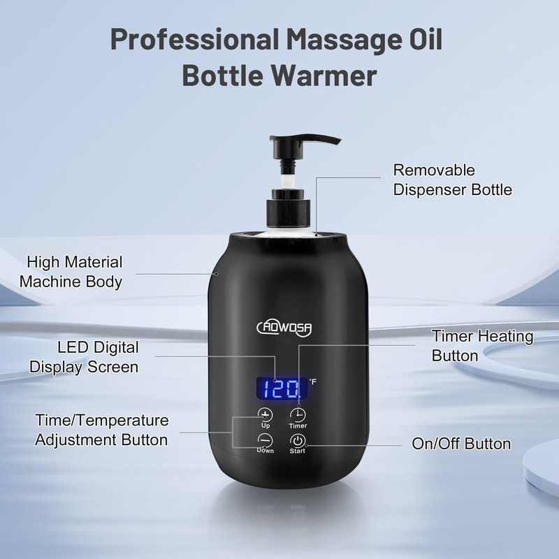 Massage Oil Warmer Bottle Professional Electric Lotion Digital Heater for SPA, Automatic Lotion Cream Oil Warmer Heated for Salon, Barber Shops, Home, with Two Bottle Dispenser (Black)