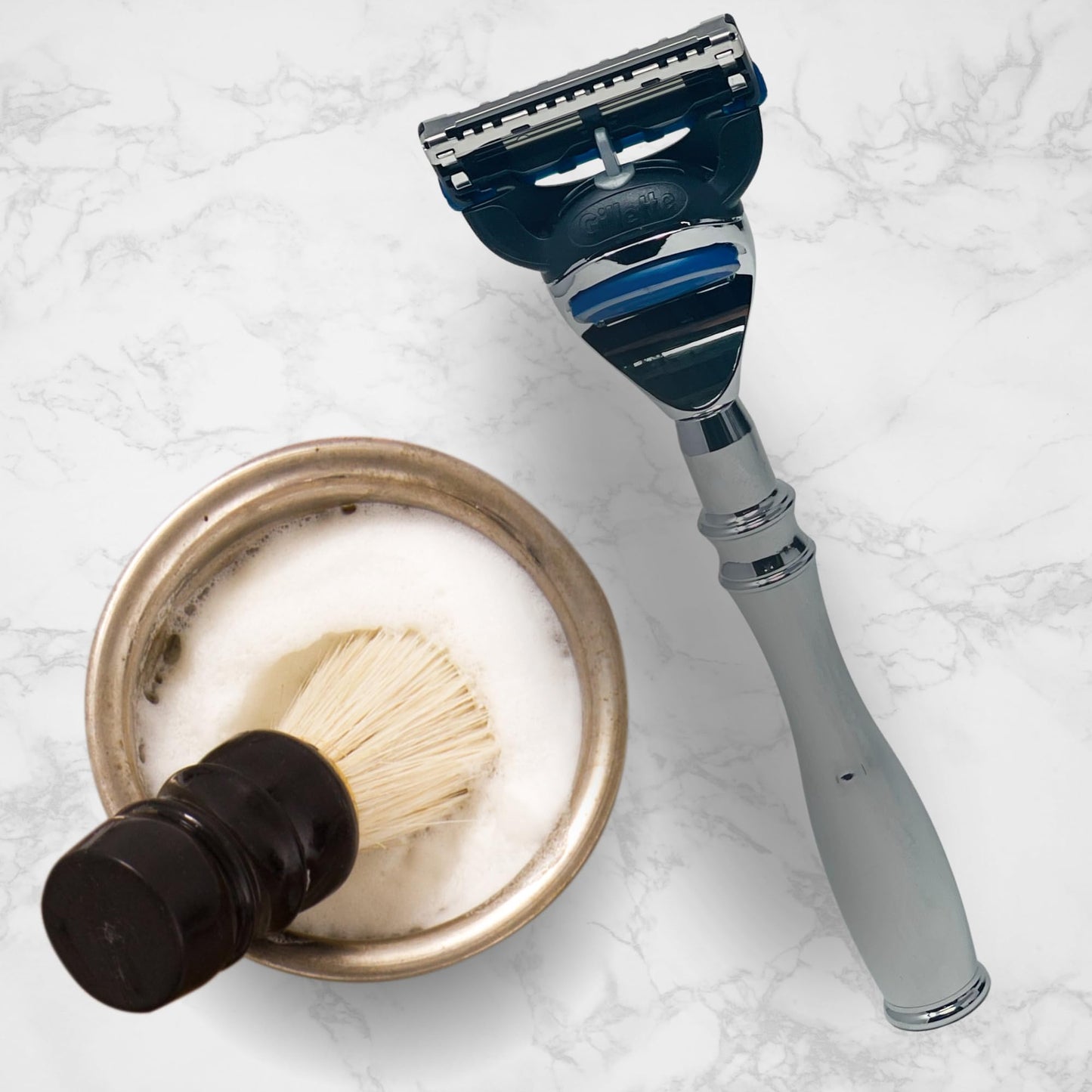 G.B.S 5 Blade Compatible Chrome Steel Shaving Razor – Weighted Handle for Maximum Control – Luxury Men's Razor for a Smooth, Close Shave – Compatible with Leading 5-Blade Cartridges