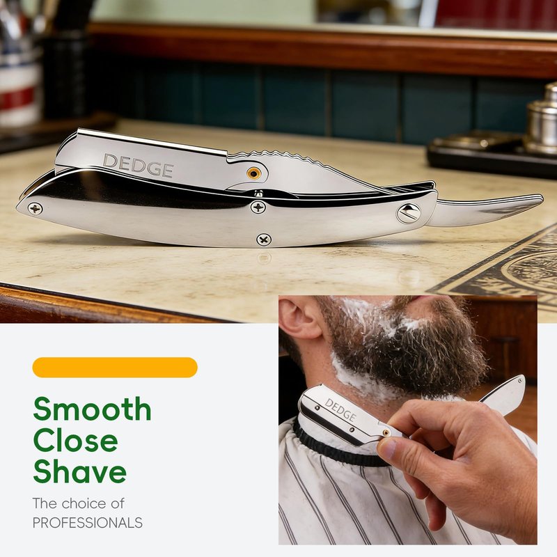 DEDGE Professional All Stainless Steel Straight Razor-Double Edge Razor Barber Beard Shaver with 10 Double Edge Blades for Barber Personal Grooming