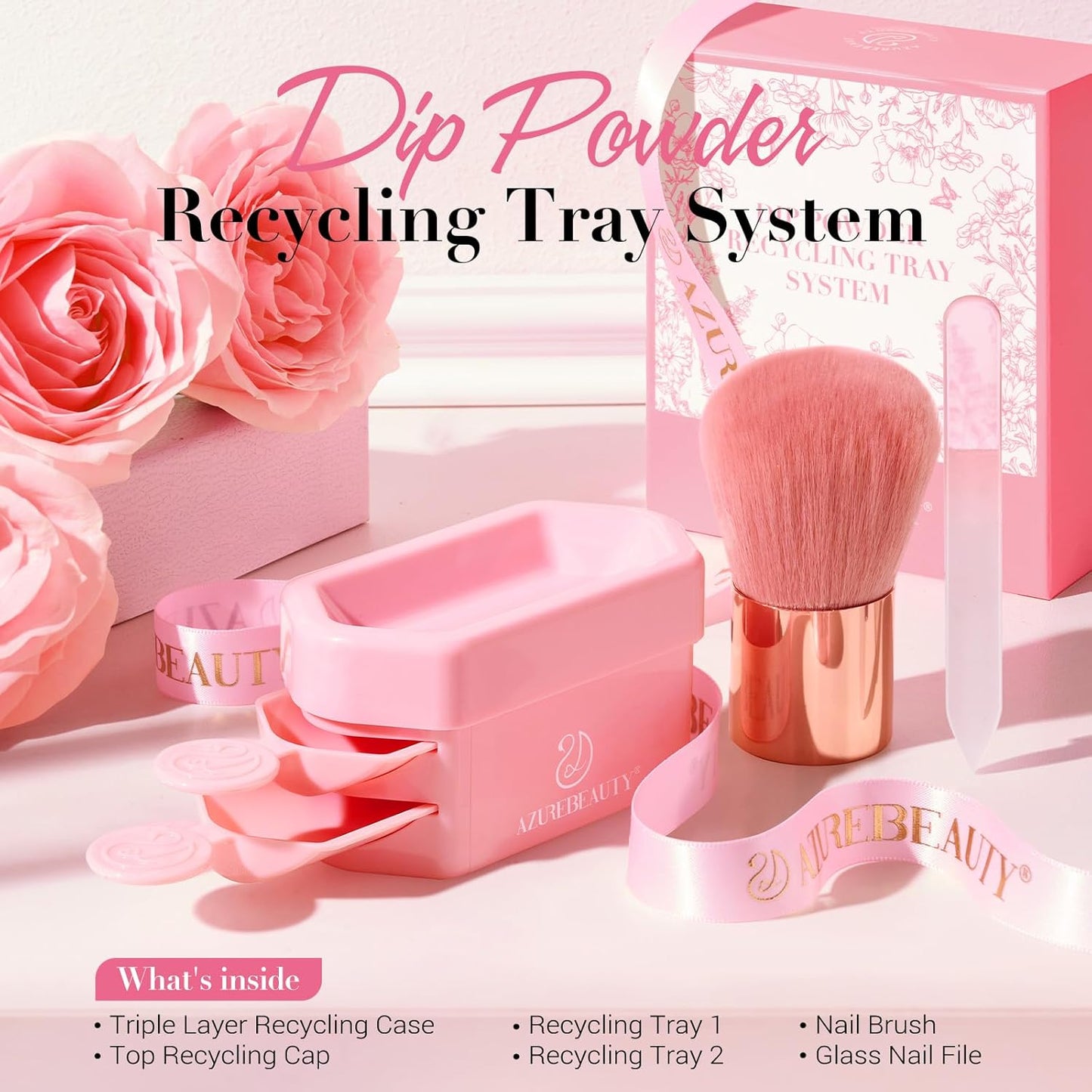 Dip Powder Recycling Tray System - Triple Layer Nail Dip Powder Container with Tools | Essential Manicure Kit