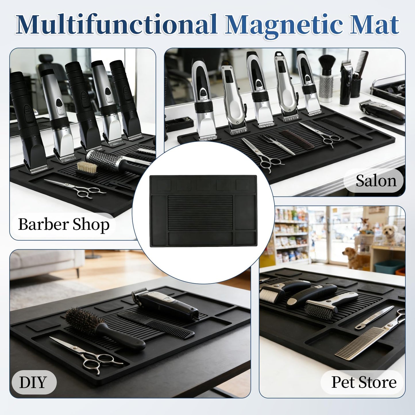 ASTONFOG Magnet Barber Mats for Clippers, 4Pcs Silicone Barber Station Organizer Mats, Barber Station Organizer Mat with 5 Magnets, Professional Non-Slip Heat-Resistant Pad for Pro Hairstylist