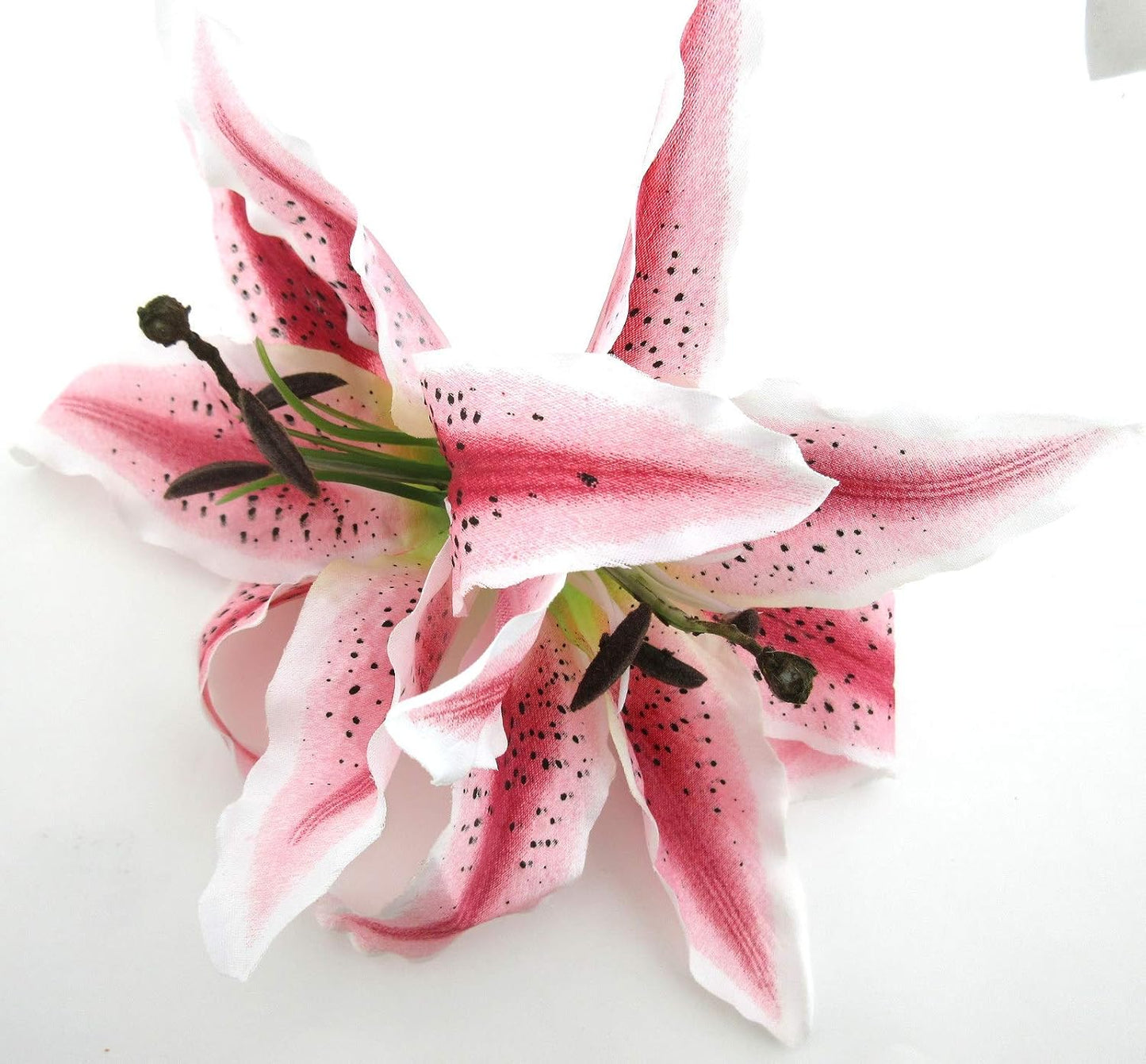 Pink Cream Tiger Lily Silk Flower Hair Clip - XL 8 Inch with Teeth