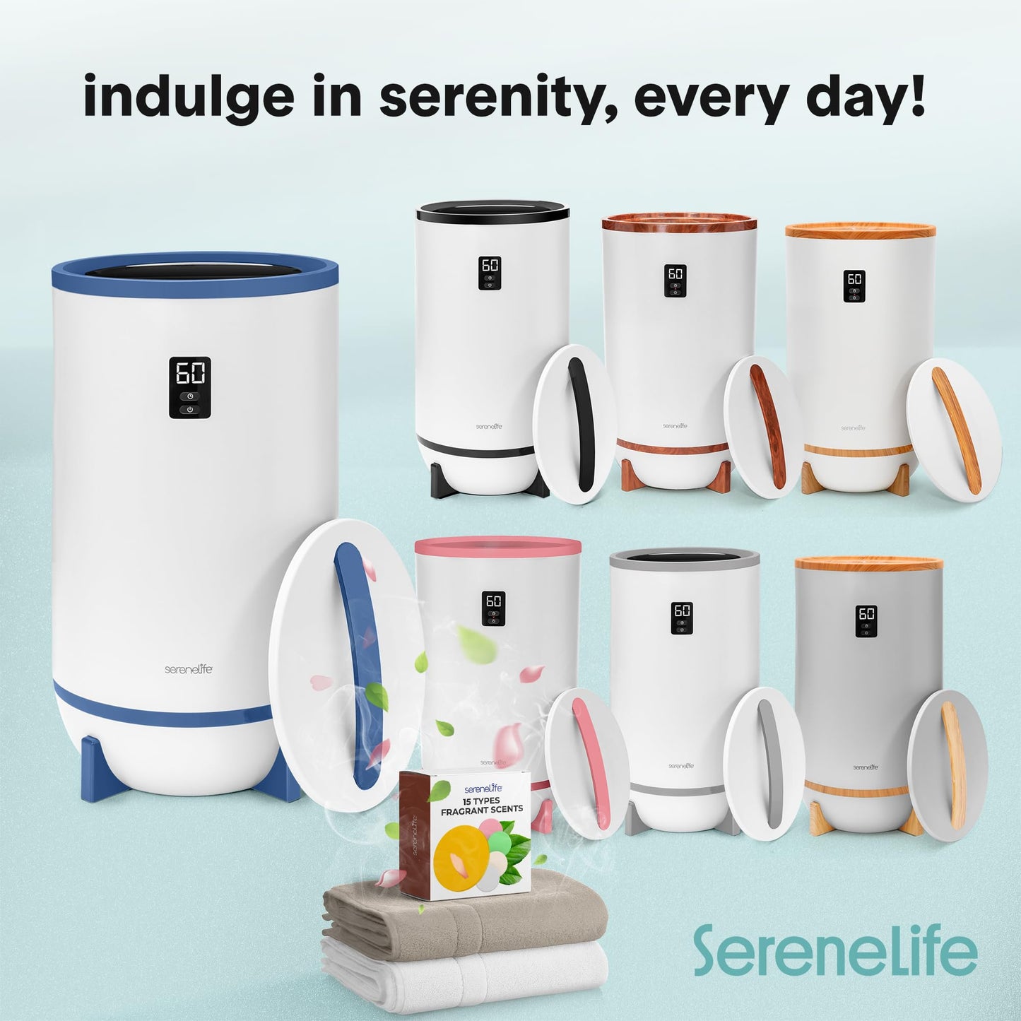 SereneLife Towel Heater for Bathroom & Spa | Portable Large Bucket Style Towel Warmer with Timer | 21L Luxury Electric Heater for Oversized Towels, Robes & Blankets | Auto Shut-Off | Fragrance Discs