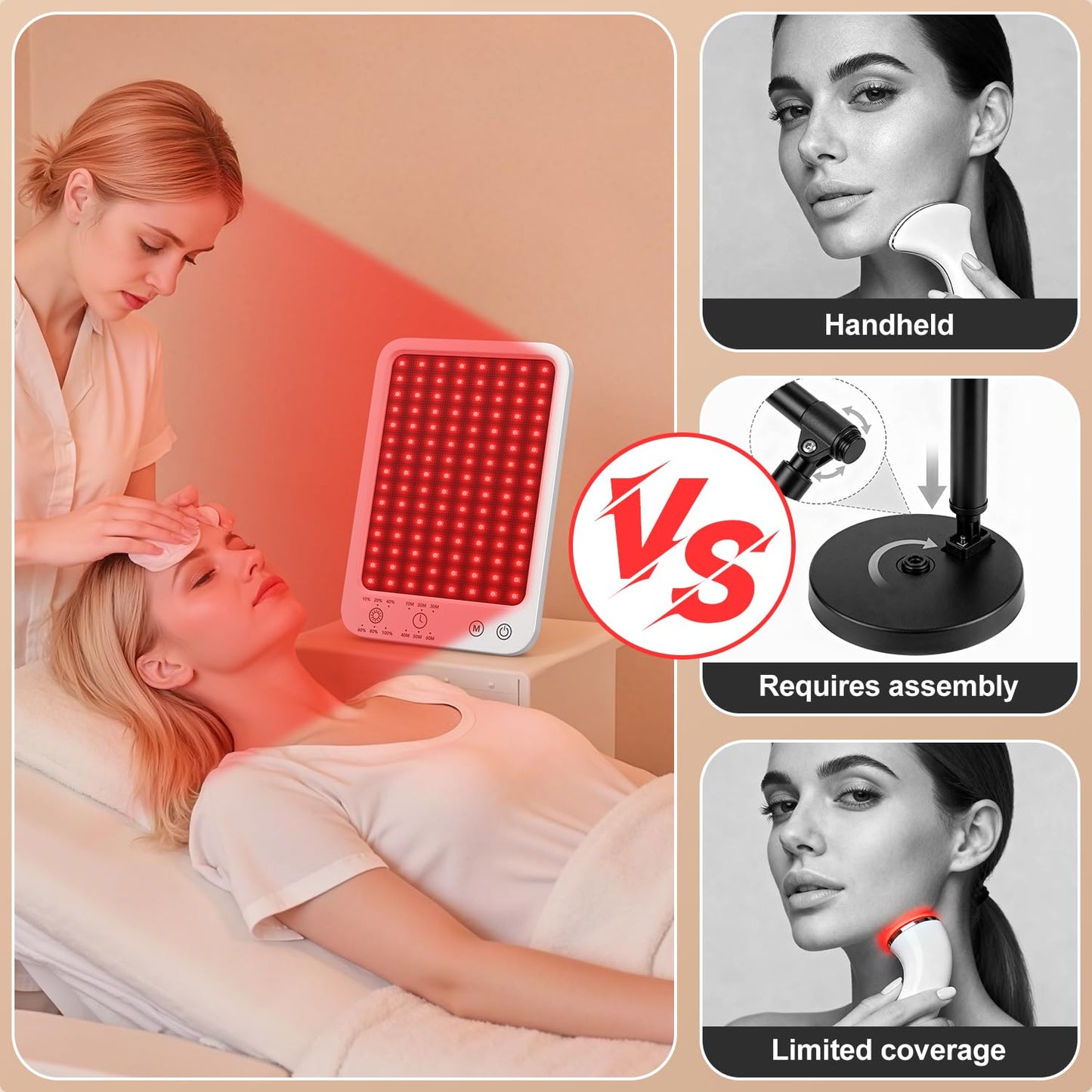 Red Light Therapy for Face and Body, Dual 660nm & 850nm Near Infrared Red Light Therapy Panel with Adjustable Stand and Timer, 3 Modes and 6 Brightness Levels,Ideal Gift for Family & Friends (white)
