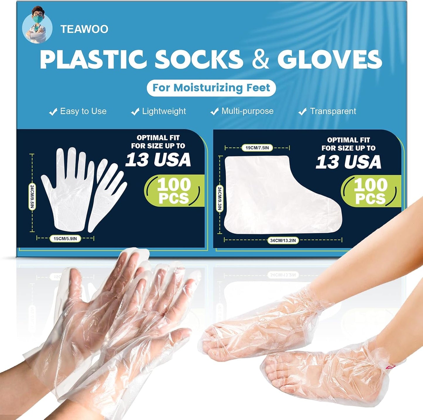 Plastic Foot Covers - 200PCS Leak-Proof Moisturizing Masks for Pedicure & Foot Care | Fits Up to USA Size 9