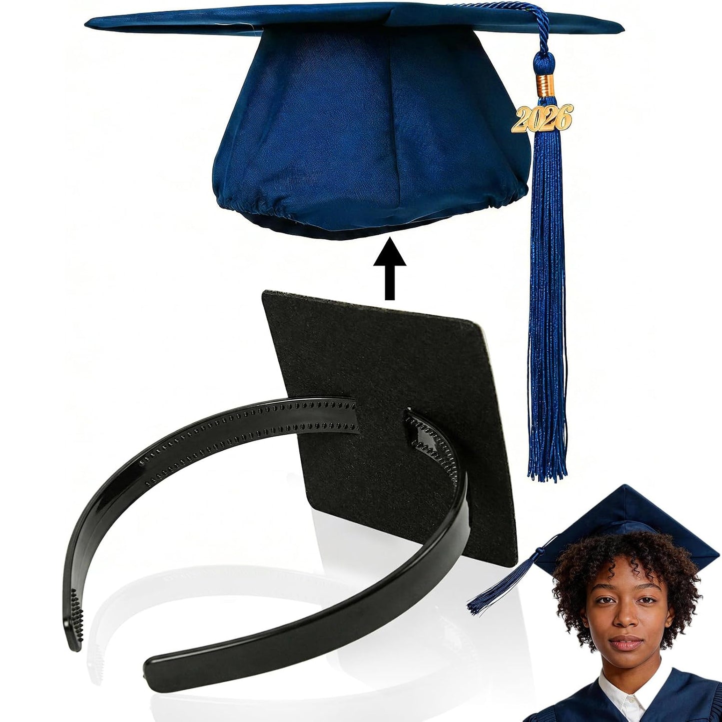 Graduation Cap Headband - 2 Pack Black Anti-Fall Hairbands with Adhesive Inserts | Essential Accessories for Graduates & Students