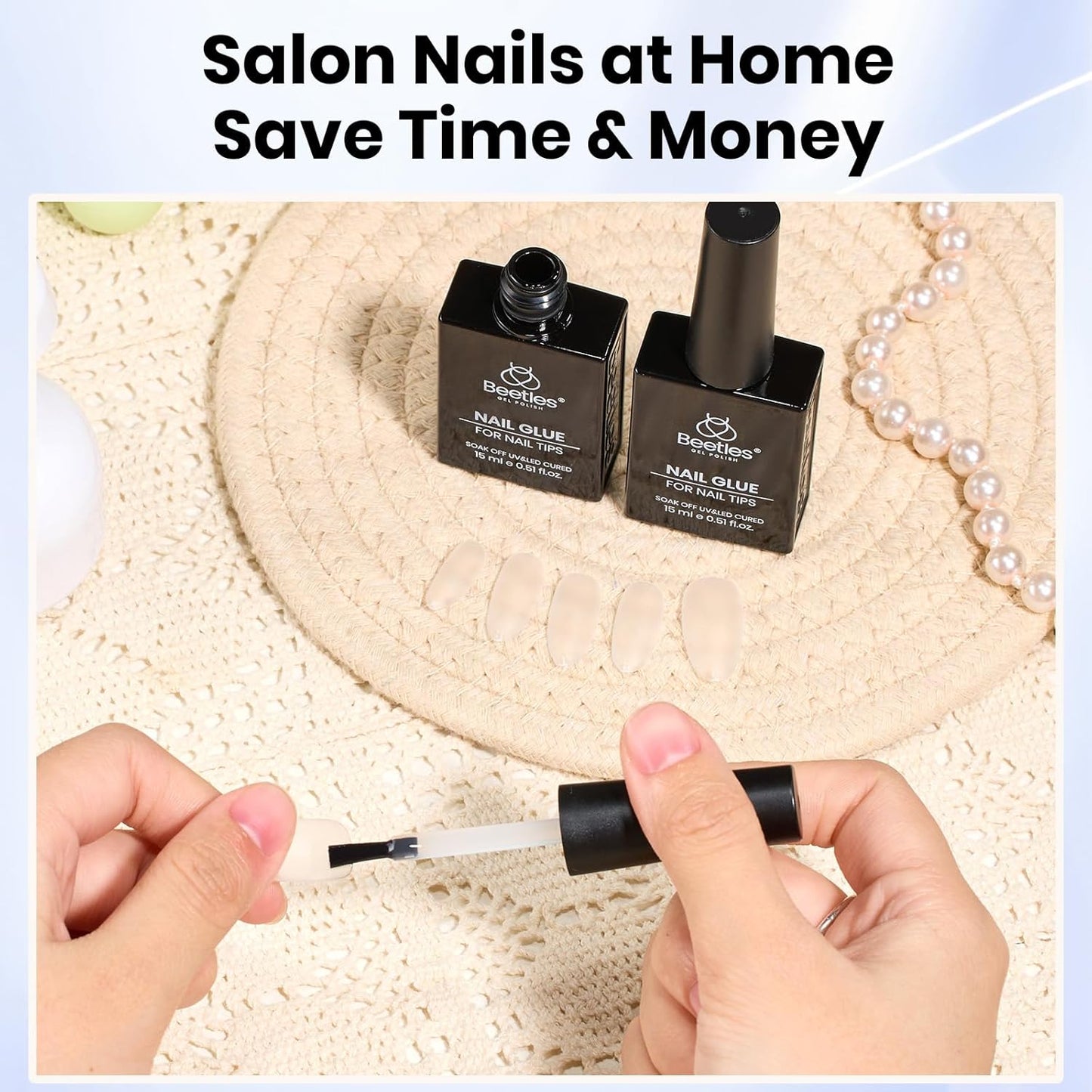 Beetles Gel Nail Glue - 15ml Acrylic Nail Tips & Press-On Nails | Clear Self-Leveling, Low-Odor Formula, Long-Lasting Wear