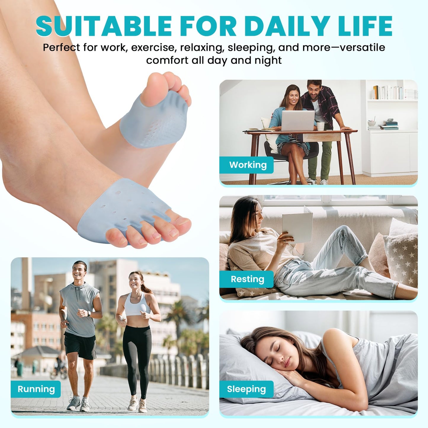 TASZOOS Toe Separators & Metatarsal Pads for Women & Men – 4 Pcs Gel Toe Spacers, Ball of Foot Cushions for Pain Relief, Metatarsalgia, Morton’s Neuroma, Comfortable Foot Pads for Walking(One Size)