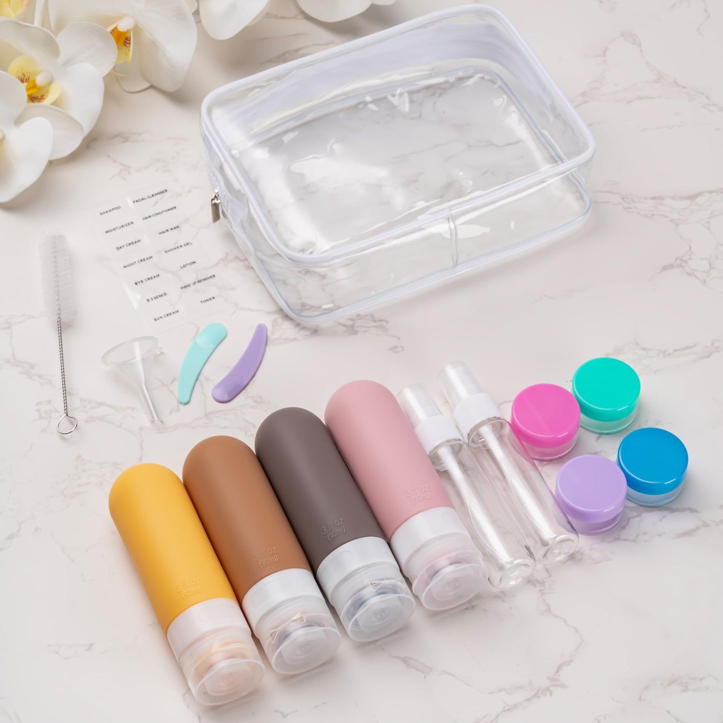 16pack Travel Bottles for Toiletries, TSA Approved LeakProof Squeezable Silicone Toiletry Containers for Shampoo, Conditioner, 3oz Portable Refillable Traveling Size Liquid Containers (16Pcs/Apricot)