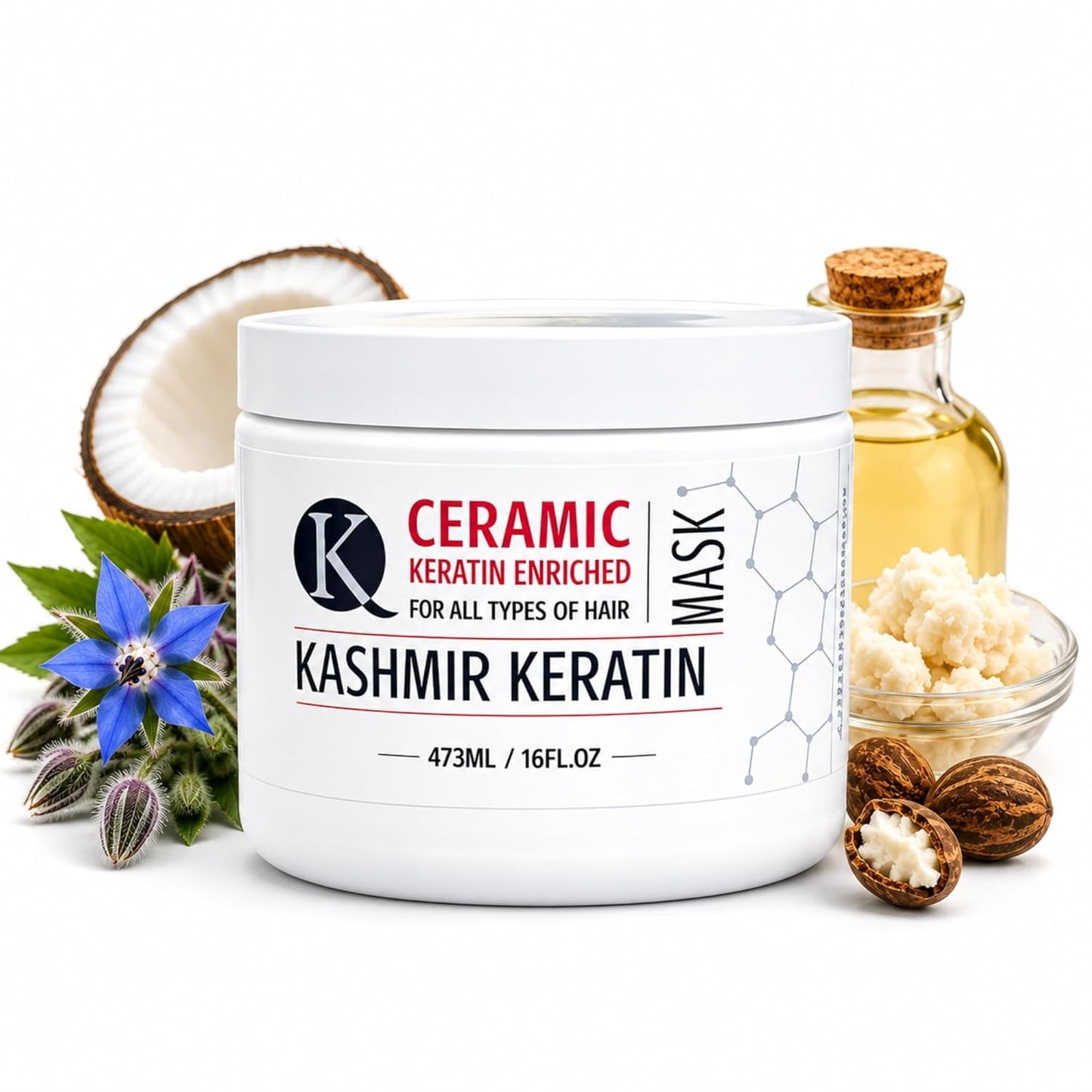 Kashmir Keratin Hair Mask - Advanced Deep Conditioning Treatment for Damaged Hair | 8 oz, Sulfate & Paraben Free