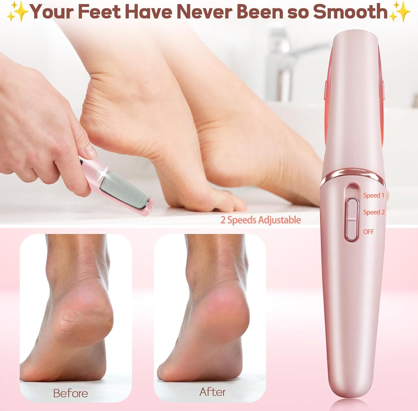 Electric Foot Callus Remover - Rechargeable Pedicure Kit with 11 Replacement Heads | Ideal for Smooth Feet Care