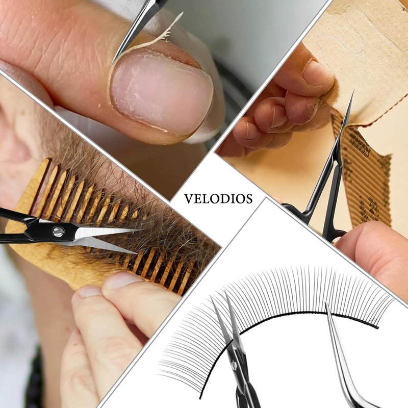 Velodios Professional Cuticle Scissors Extra Fine for Women and Men, Upgraded Curved Precise Pointed Tip Grooming Scissors for Trimming Eyebrow, Eyelash, Trim Nail and Dry Skin (Black)