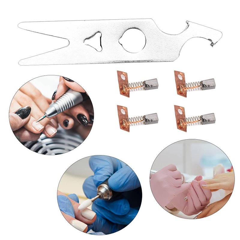 Nail Drill handpiece, 4 Pairs Carbon Brush Wrench Set Nail Drill Handpiece Accessory Replacement Part with Alloy Material for Home Nail Salon