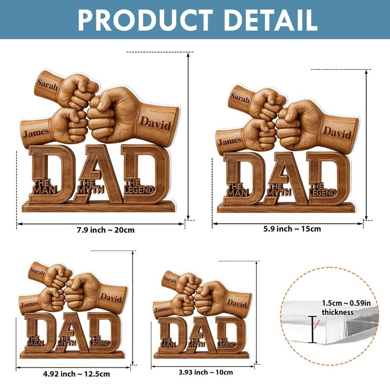 FAMITRENDZ Personalized Dad and Kids Fist Bump Acrylic Plaque, Dad The Man The Myth The Legend Sign, Custom Fathers Day Gift for Daddy, Papa, Grandpa on Christmas, Birthday, Fathers Day Decor