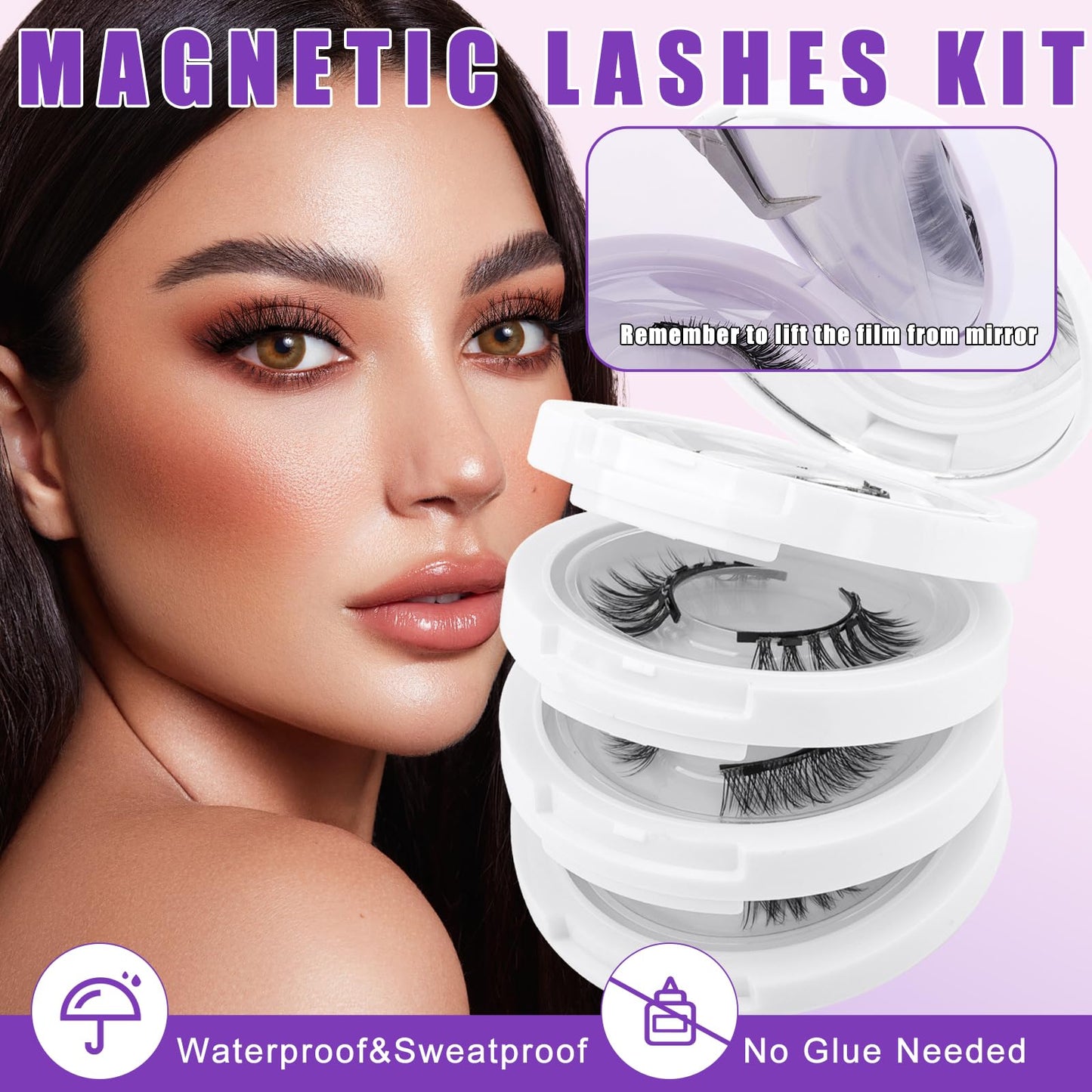 4 Pairs Magnetic Eyelashes Natural Look Kit False Eyelashes No Glue Needed - Reusable False Eyelashes Soft Magnetic Eyelashes Easy to Wear and Remove Use at Home(Four pairs-Y1+Y3)